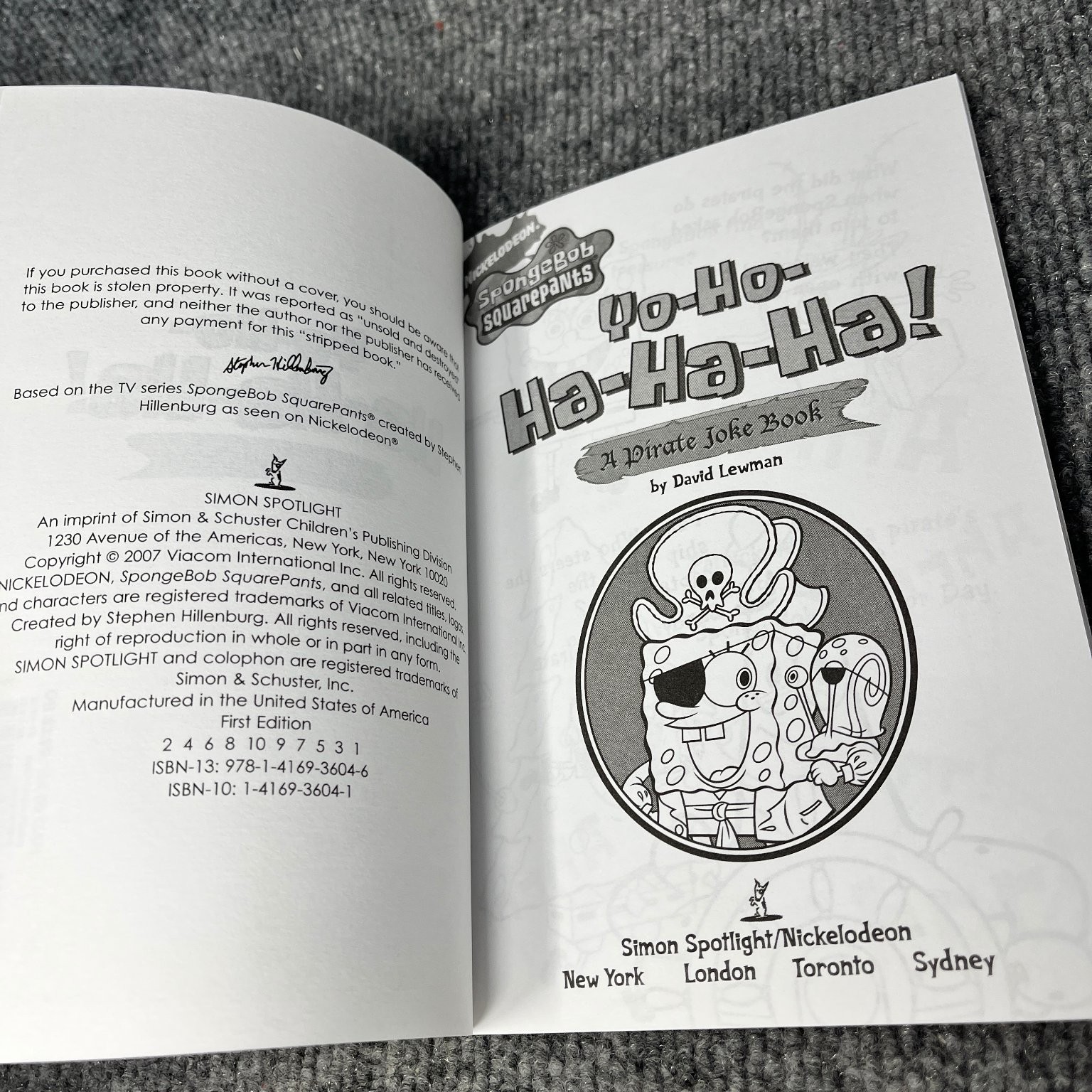 SpongeBob SquarePants Yo-Ho-Ha-Ha-Ha! David Lewman 2007 First Ed Joke Book