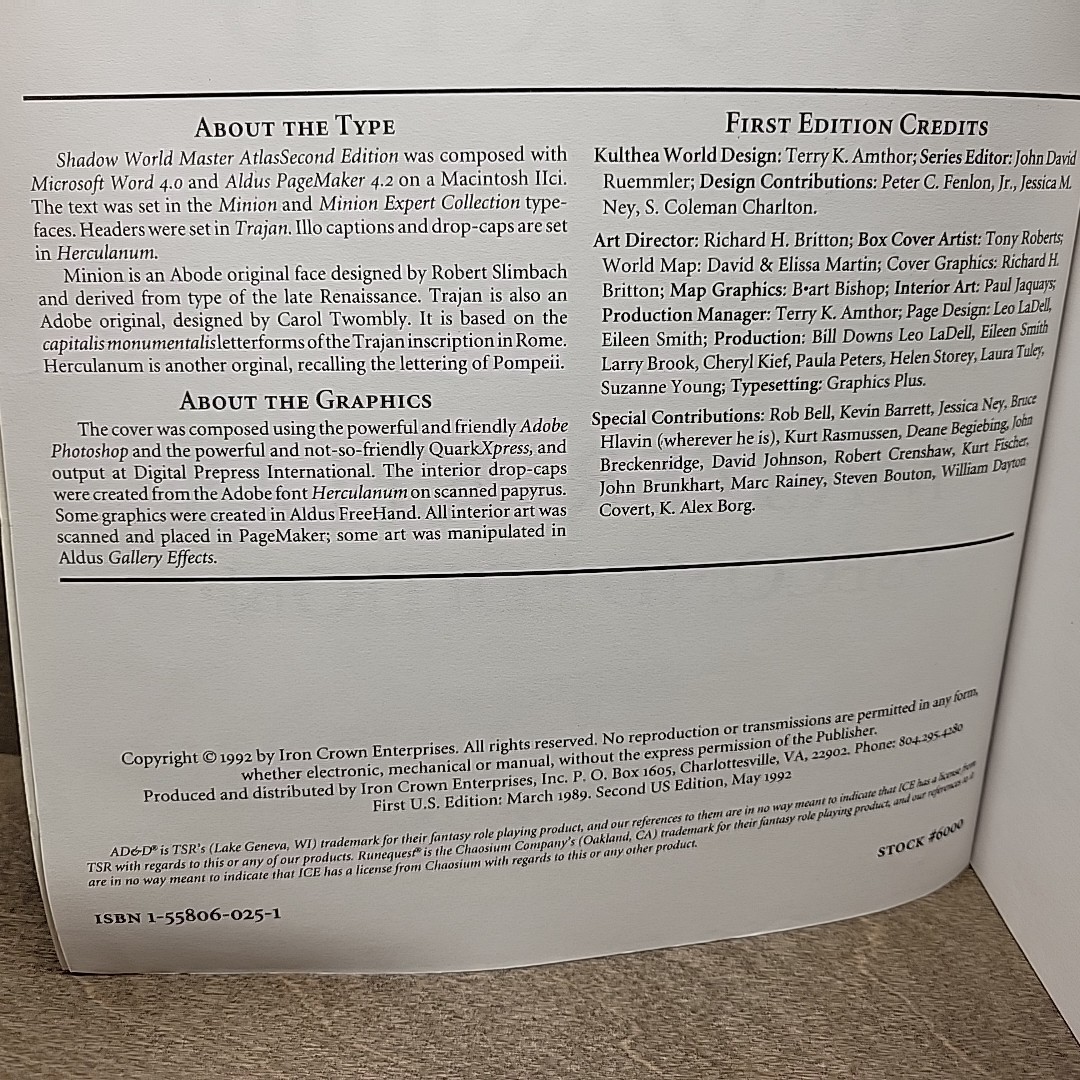 Shadow World Master Atlas Second Edition RPG Gaming Book For Use With Rolemaster