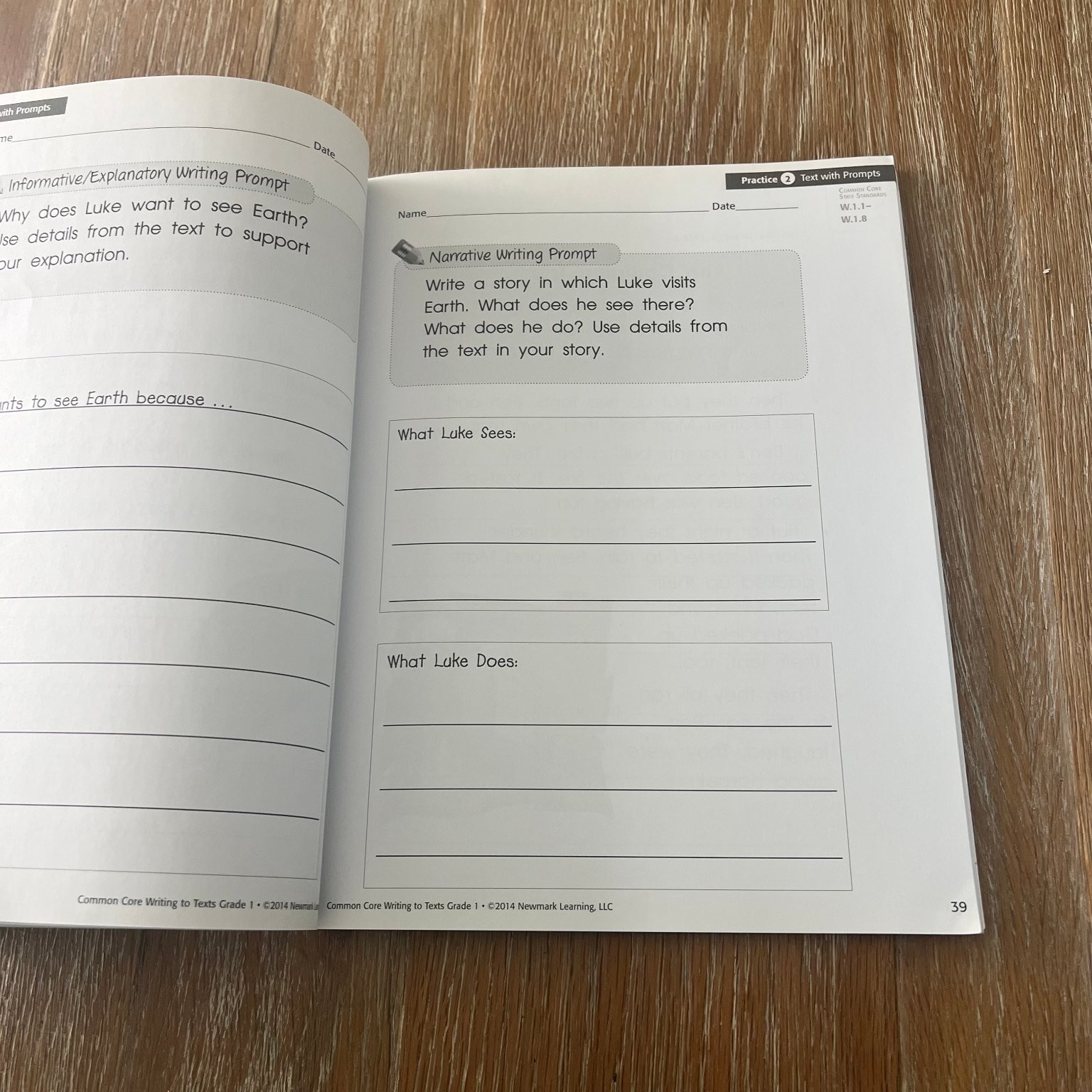 Common Core Writing to Texts Grade 1 Newmark Learning 2014 Workbook Study Guide
