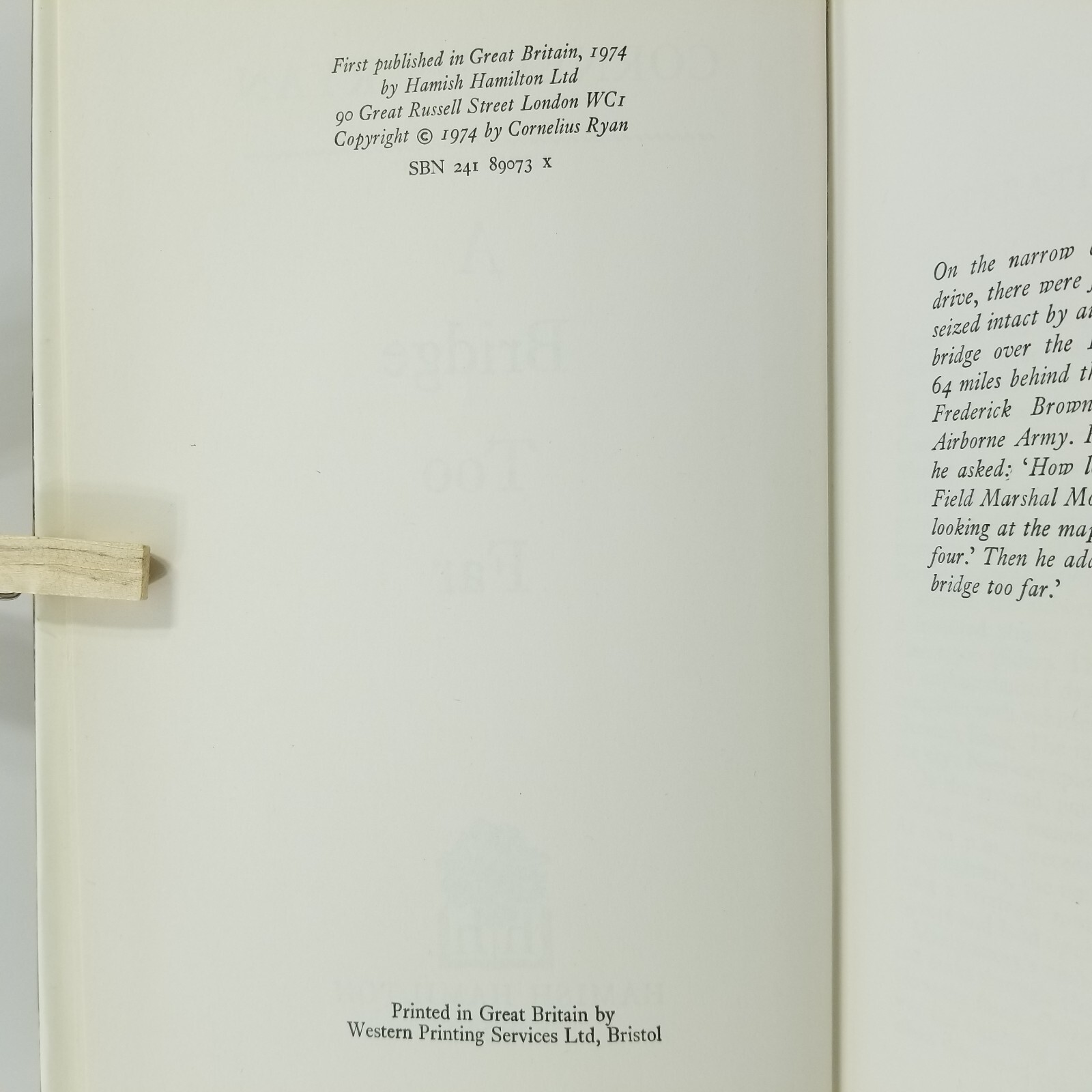 A Bridge Too Far [Good+] by Cornelius Ryan (Hardcover, 1974) UK Print Vintage