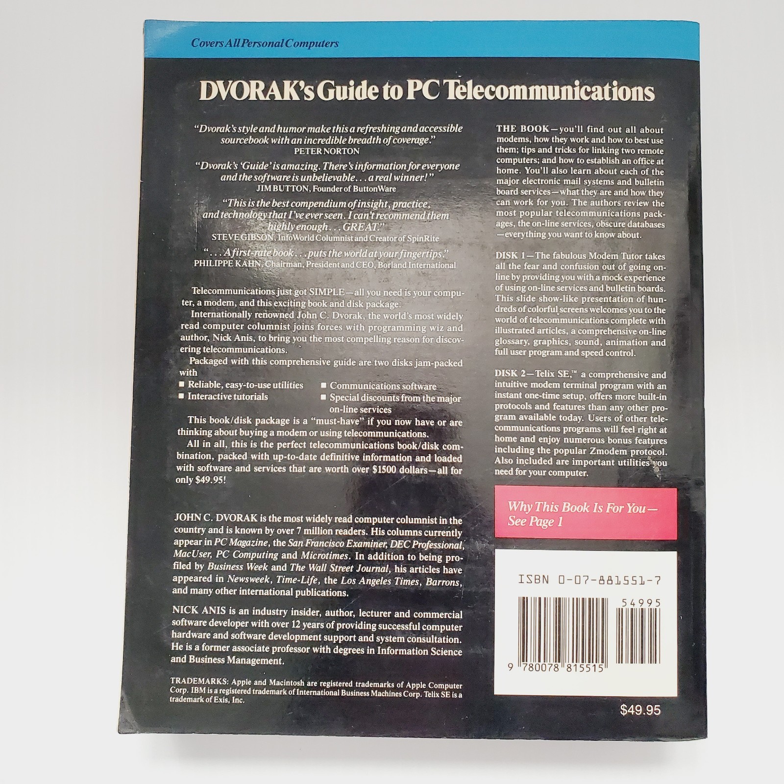 Dvorak’s Guide to PC Telecommunications Book Vintage 1990 Technology Computer