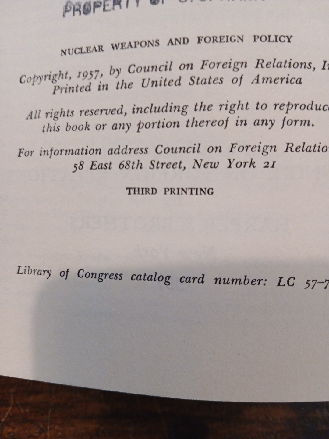 Nuclear Weapons and Foreign Policy by Henry Kissinger 1957 Third Printing