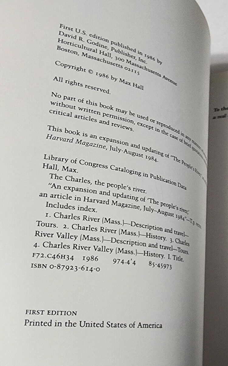 Boston MA Book : Charles the Peoples River Paperback 1986 Signed By Max Hall