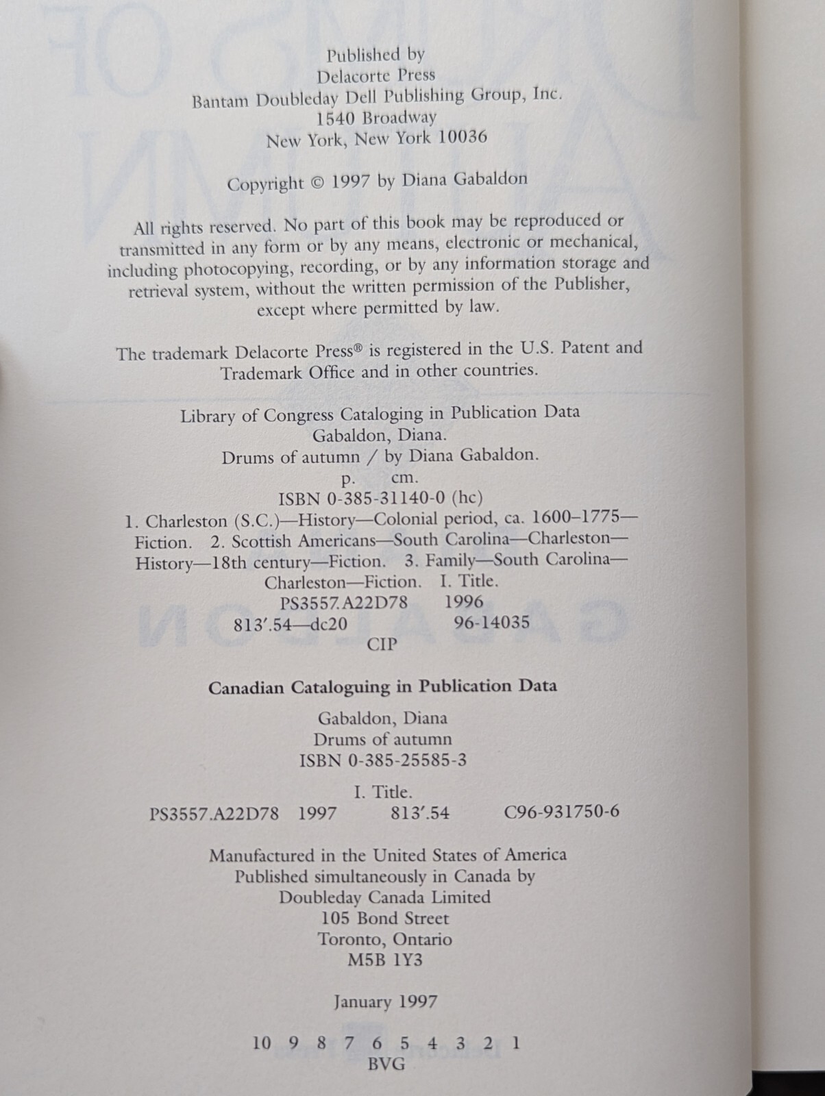 DRUMS OF AUTUMN by Diana Gabaldon 1997 HCDJ