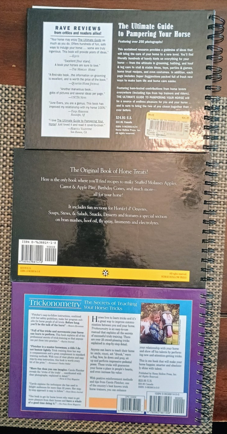 🐎 Lot of 3 Horse Hollow Press Spiral Bound books ~ Treats, Tricks & Pampering✨
