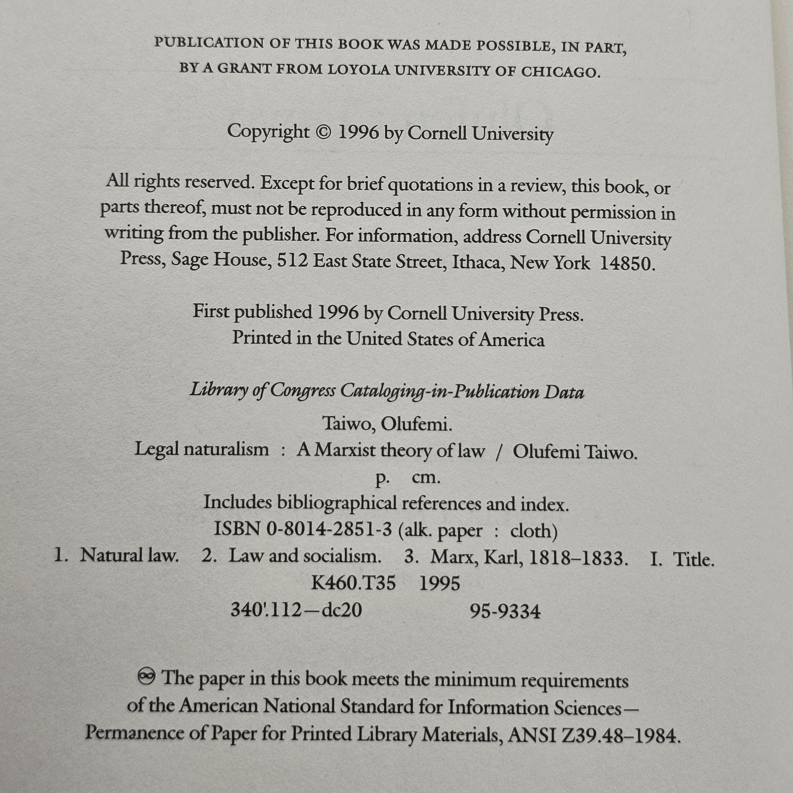 Legal Naturalism Olufemi Taiwo 1996 HC w/DJ Marxist Law Philosophy