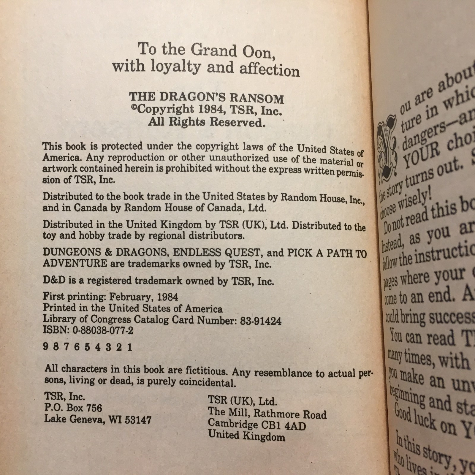 The Dragon’s Ransom Laura French Endless Quest #16 1984 TSR Dungeons And Dragons