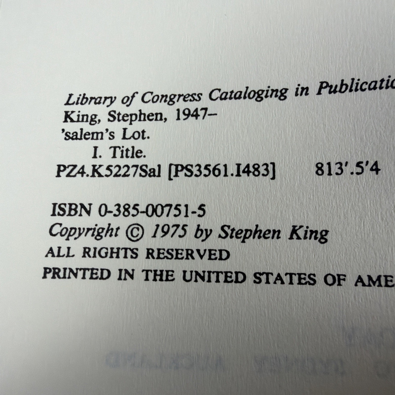 Salem’s Lot by Stephen King Hardcover 1975 Book Doubleday
