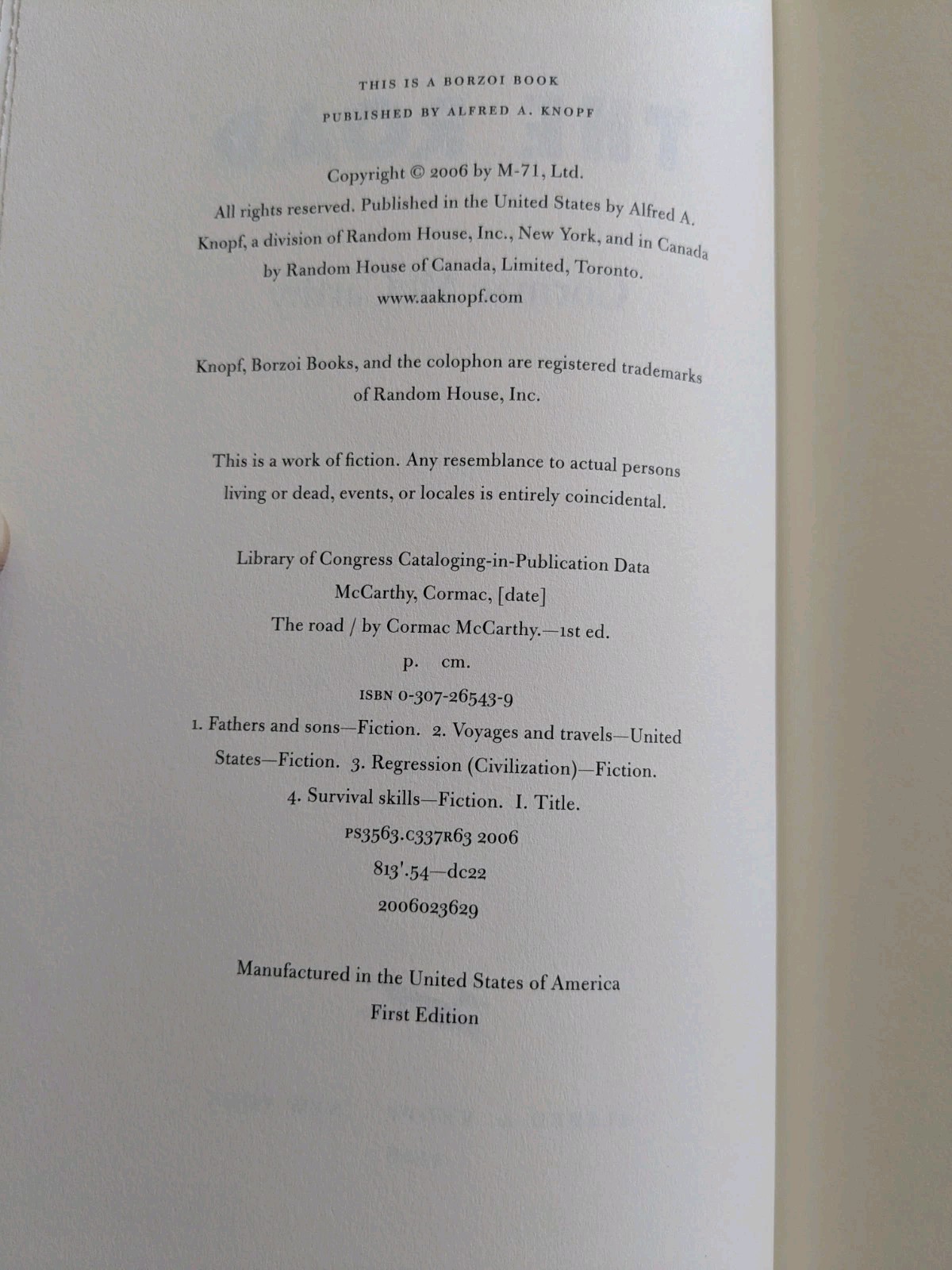 The Road By Cormac McCarthy Started First Edition Hardcover Dust Jacket Fine