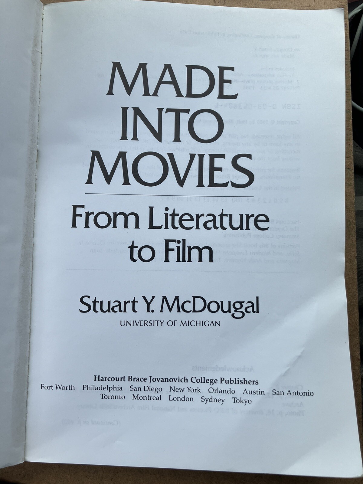 MADE INTO MOVIES FROM LITERATURE TO FILM STUART Y. MACDOUGAL PB 1985 REVIEWS