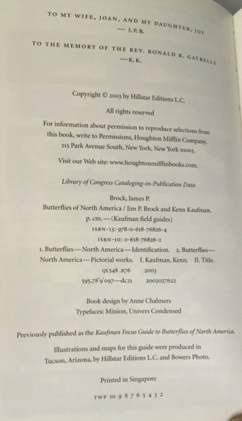 Kaufman Field Guide to Butterflies of North America Kaufman VG Softcover Book