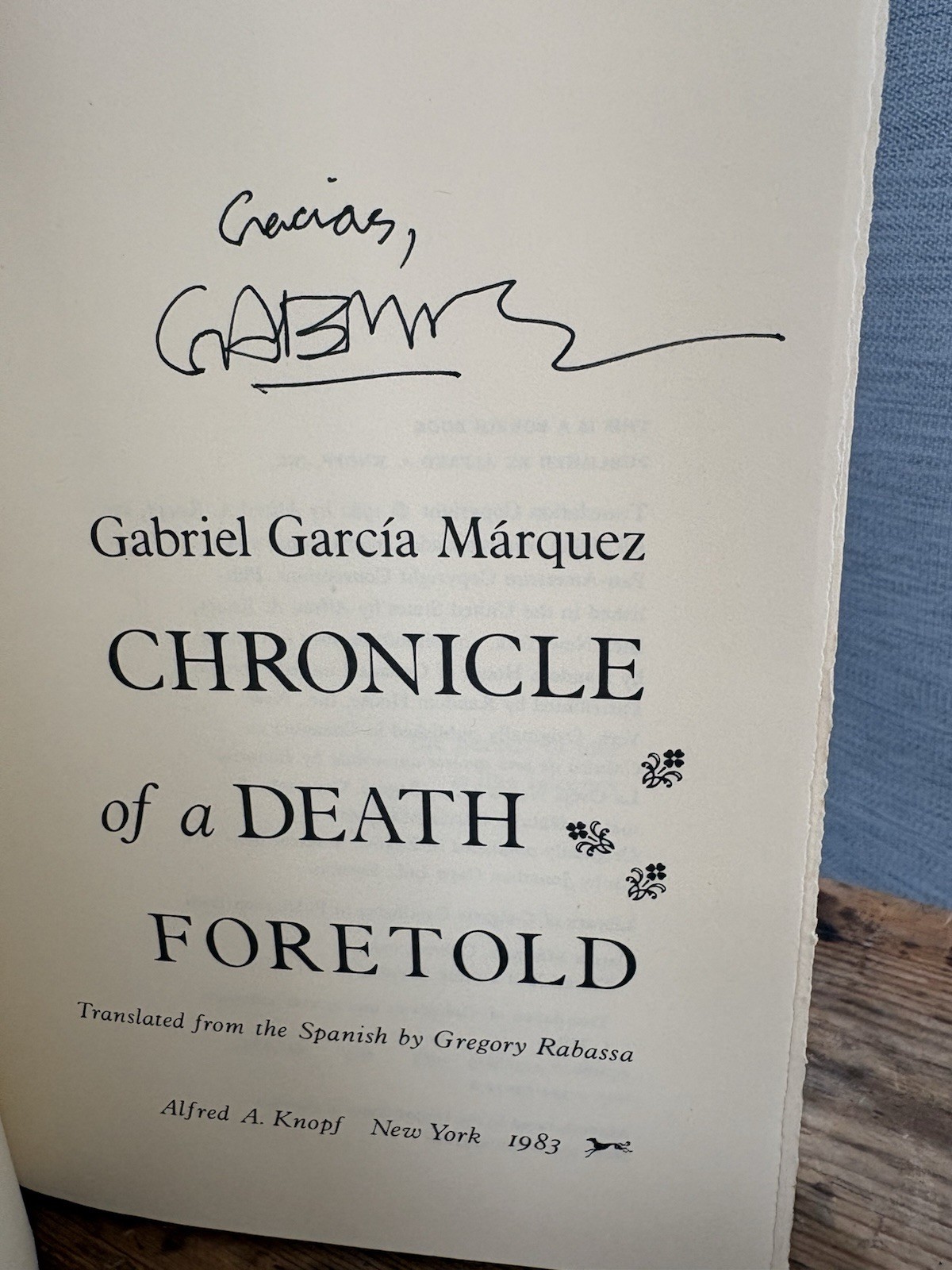 SIGNED Chronicle of a Death Foretold by Gabriel García Márquez Book Club Edition