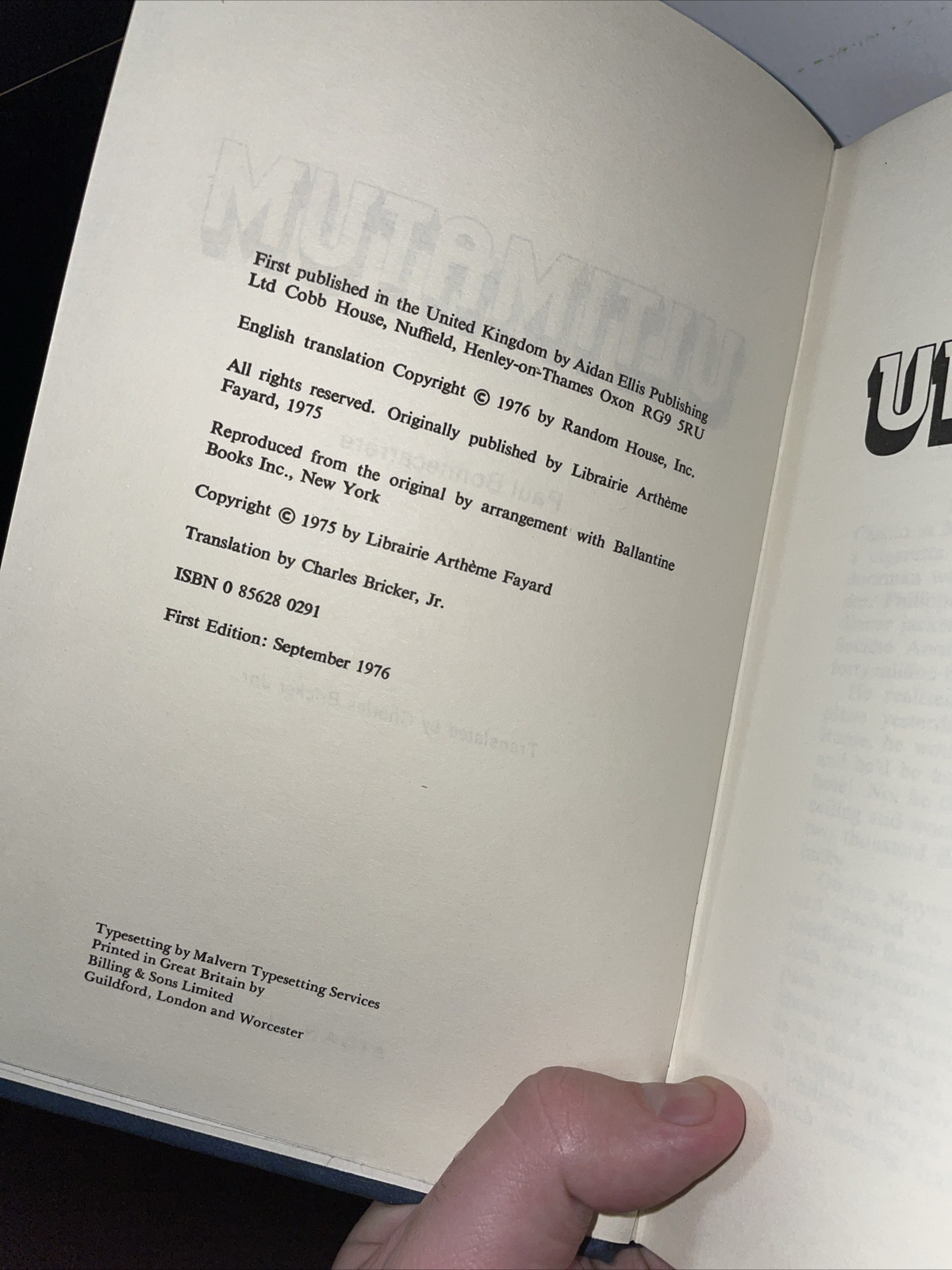 1st Edition – Ultimatum – Paul Bonnecarrère Hardback