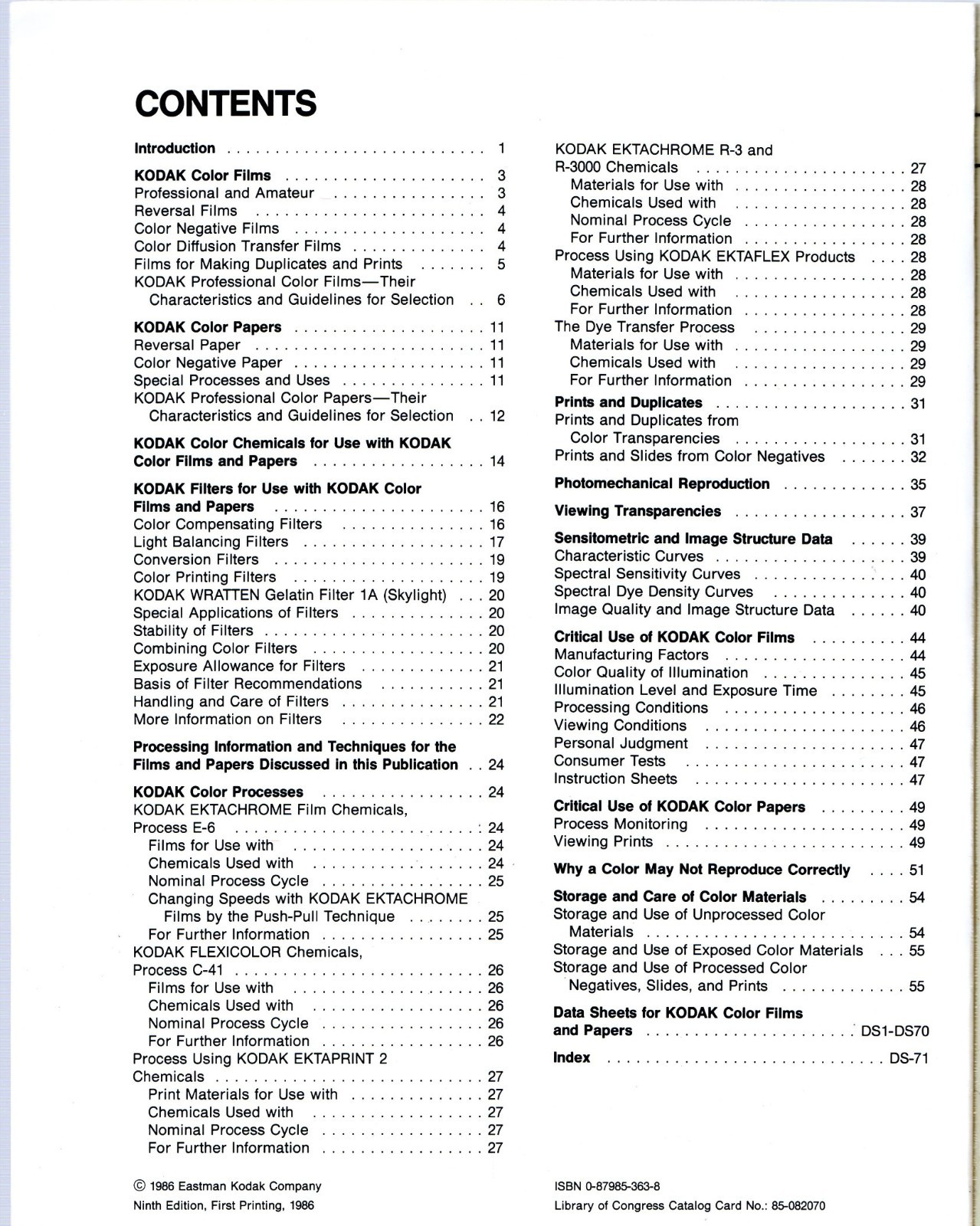 Kodak Color Films and Papers for Professionals (1986, Ninth edition/132 pages)