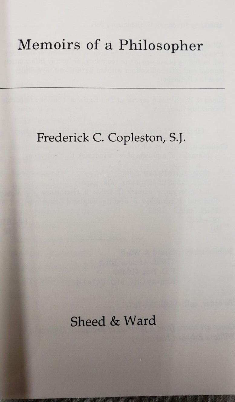 1993 HB 1st,Frederick Copleston MEMOIRS OF A PHILOSOPHER, Philosophy, History
