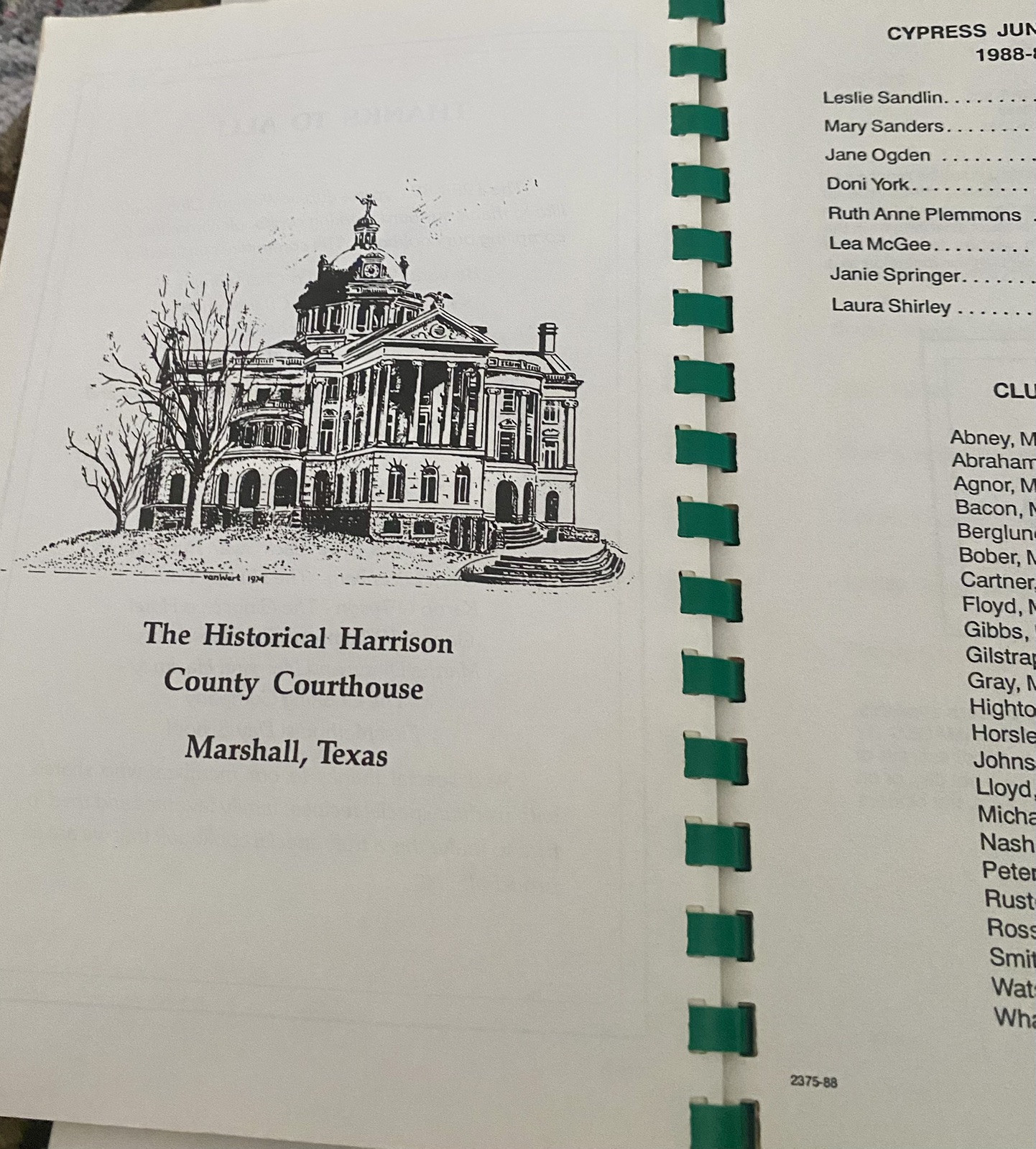 VTG Cypress Junior Women’s Cookbook 1988- 1989 Harrison County Texas 140 Pages