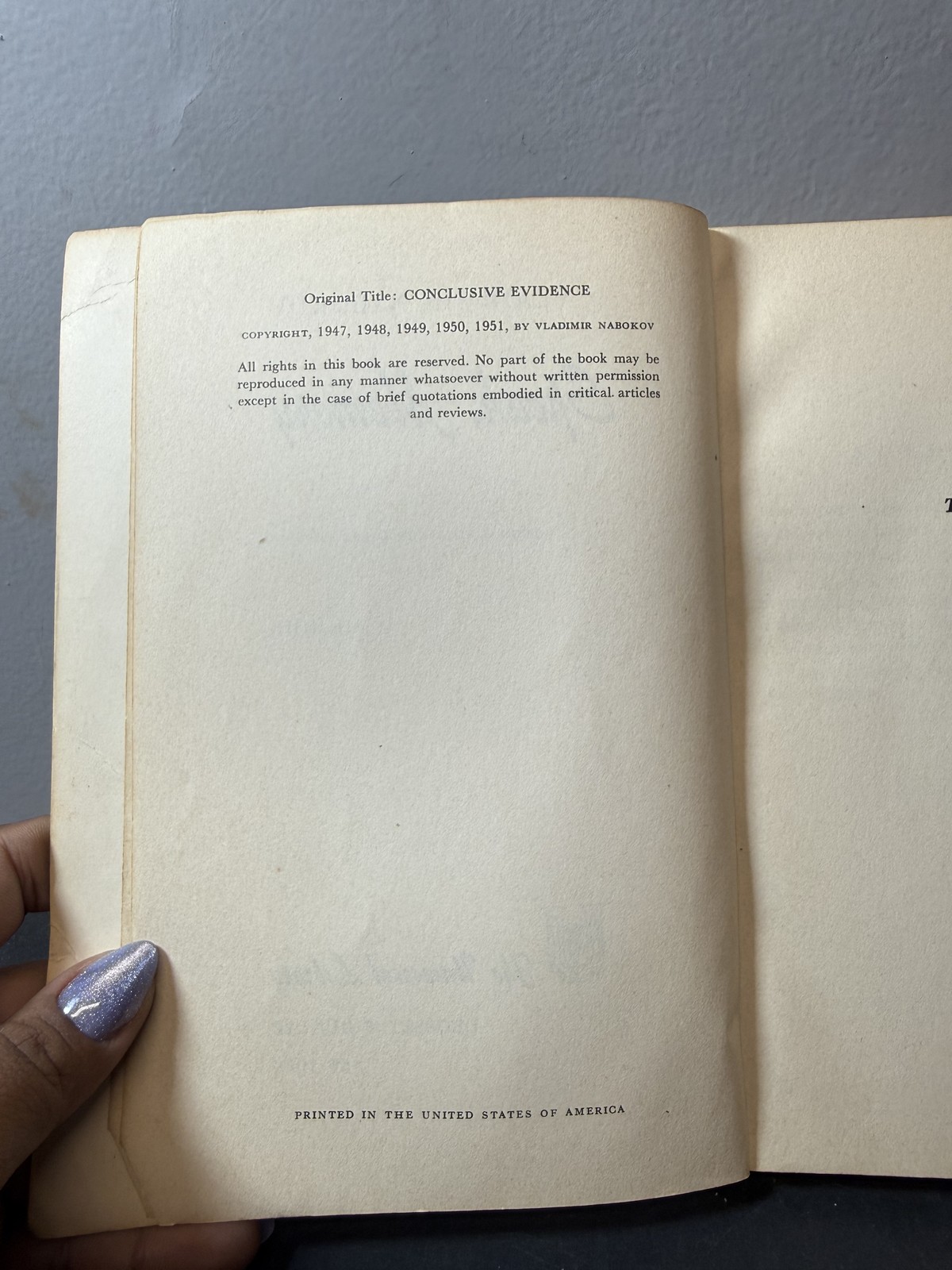 Vladimir Nabokov Speak, Memory (Universal Library UL-76) Paperback Memoir 1959