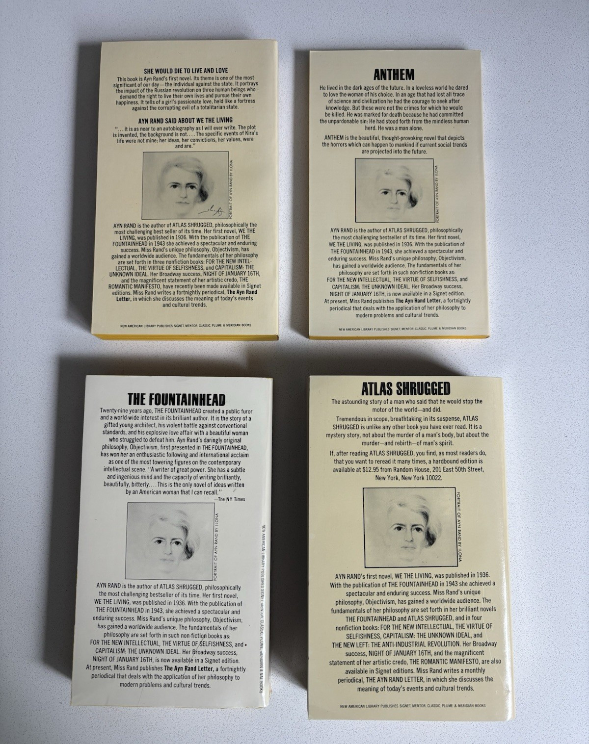 Ayn Rand Lot of 4 Vintage Paperback Books Atlas Shrugged, The Fountainhead