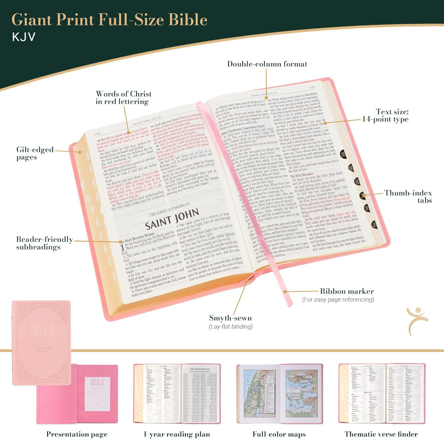KJV Holy Bible, Giant Print Full-Size Faux Leather Red Letter Edition – Thumb