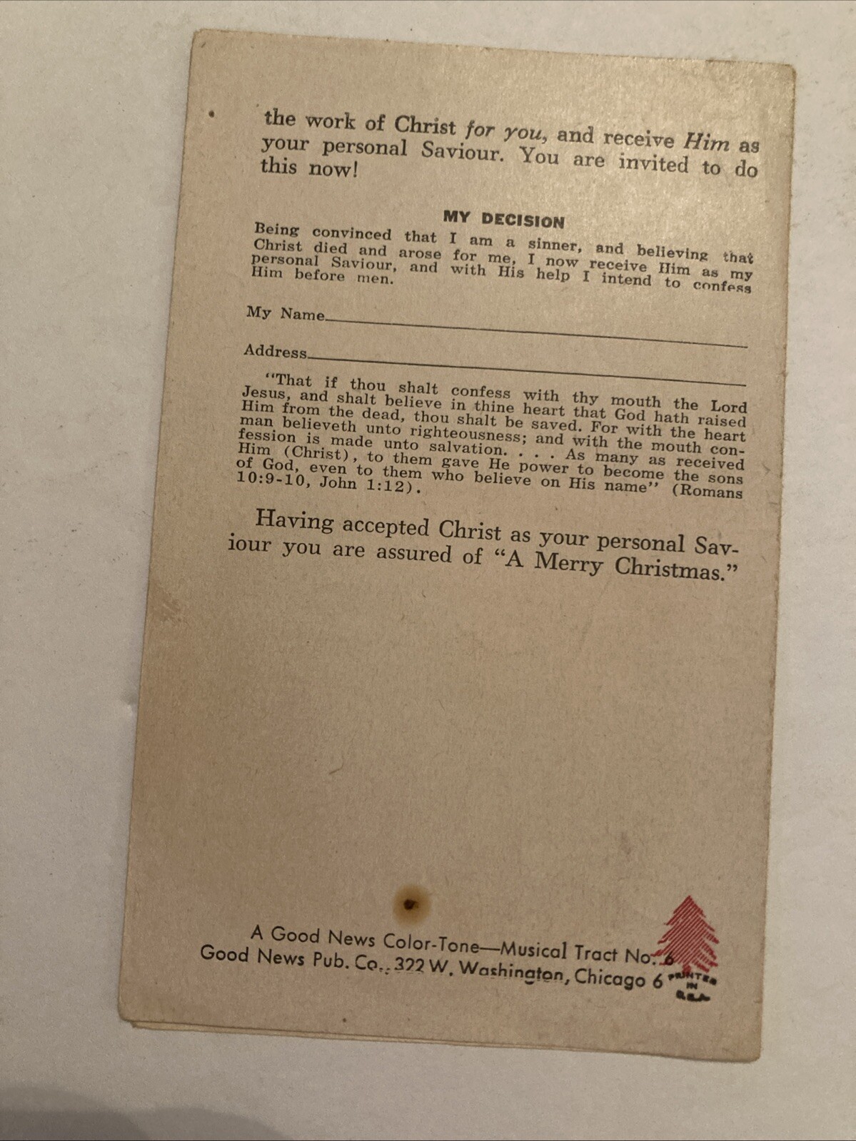 My Christmas Wish Sing It Read It Tract Pamphlet Booklet Christian Spiritual