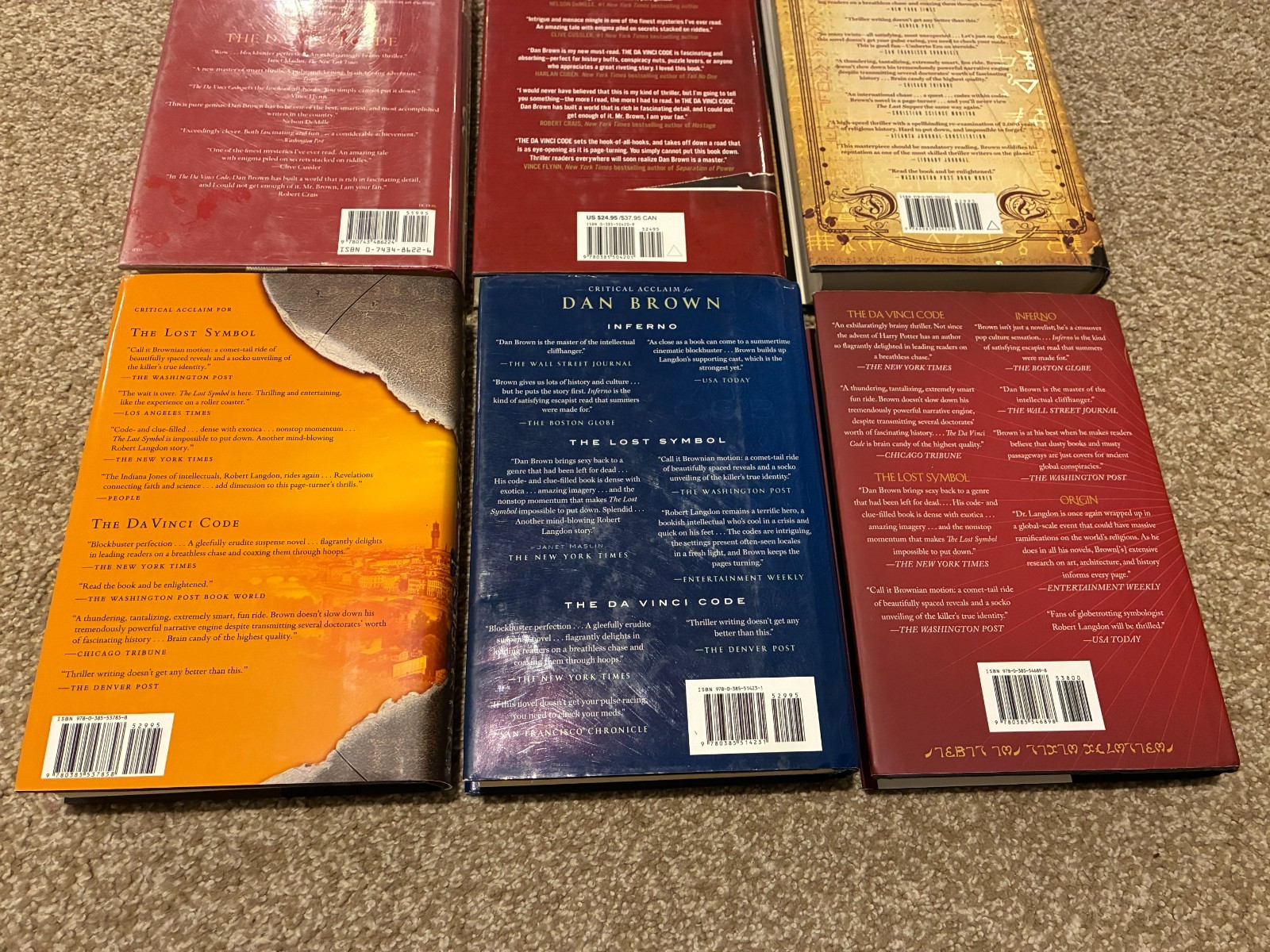 Robert Langdon – Complete 6-Book Hardcover Series Set – Dan Brown – RARE!