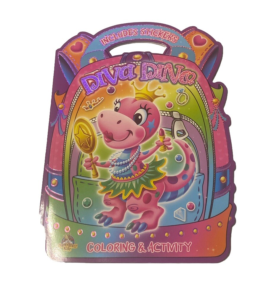 DIVA DINO Backpack Sticker, Activity & Handle AND Coloring Book Fun NEW