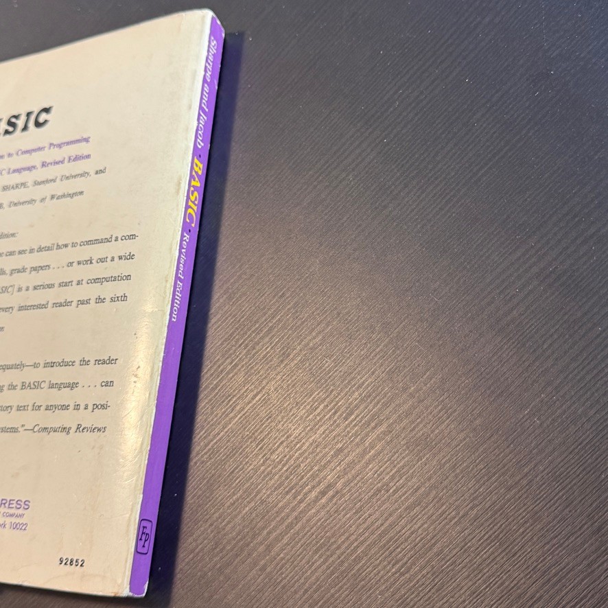 BASIC Computer Programming Sharpe Jacob Revised Edition Vintage 1971