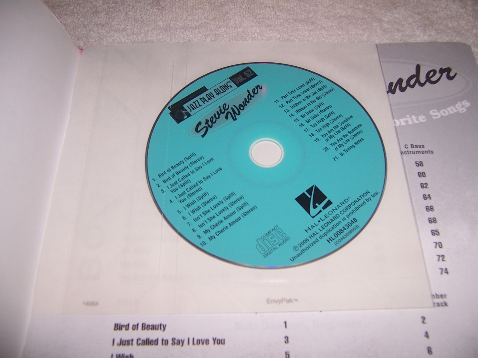 Stevie Wonder – Jazz Play Along Volume 52 pb songbook with CD score music
