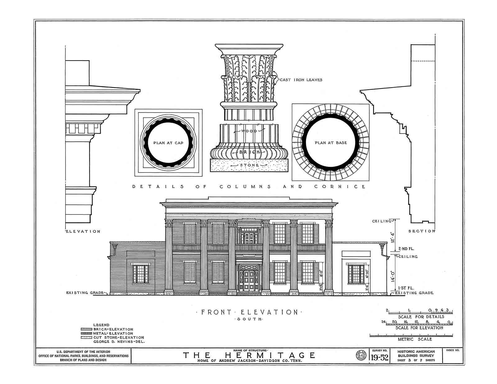 The Hermitage, Andrew Jackson House Drawings, Architectural Plan Drawings