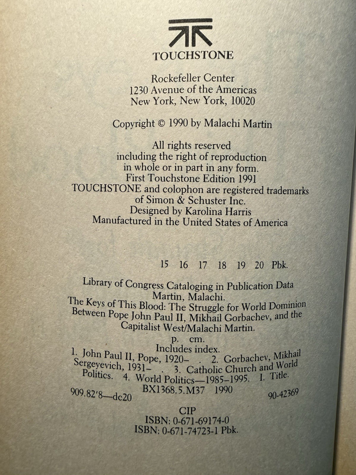 The Keys of This Blood Malachi Martin PB 1990 Vatican Russia New World Order