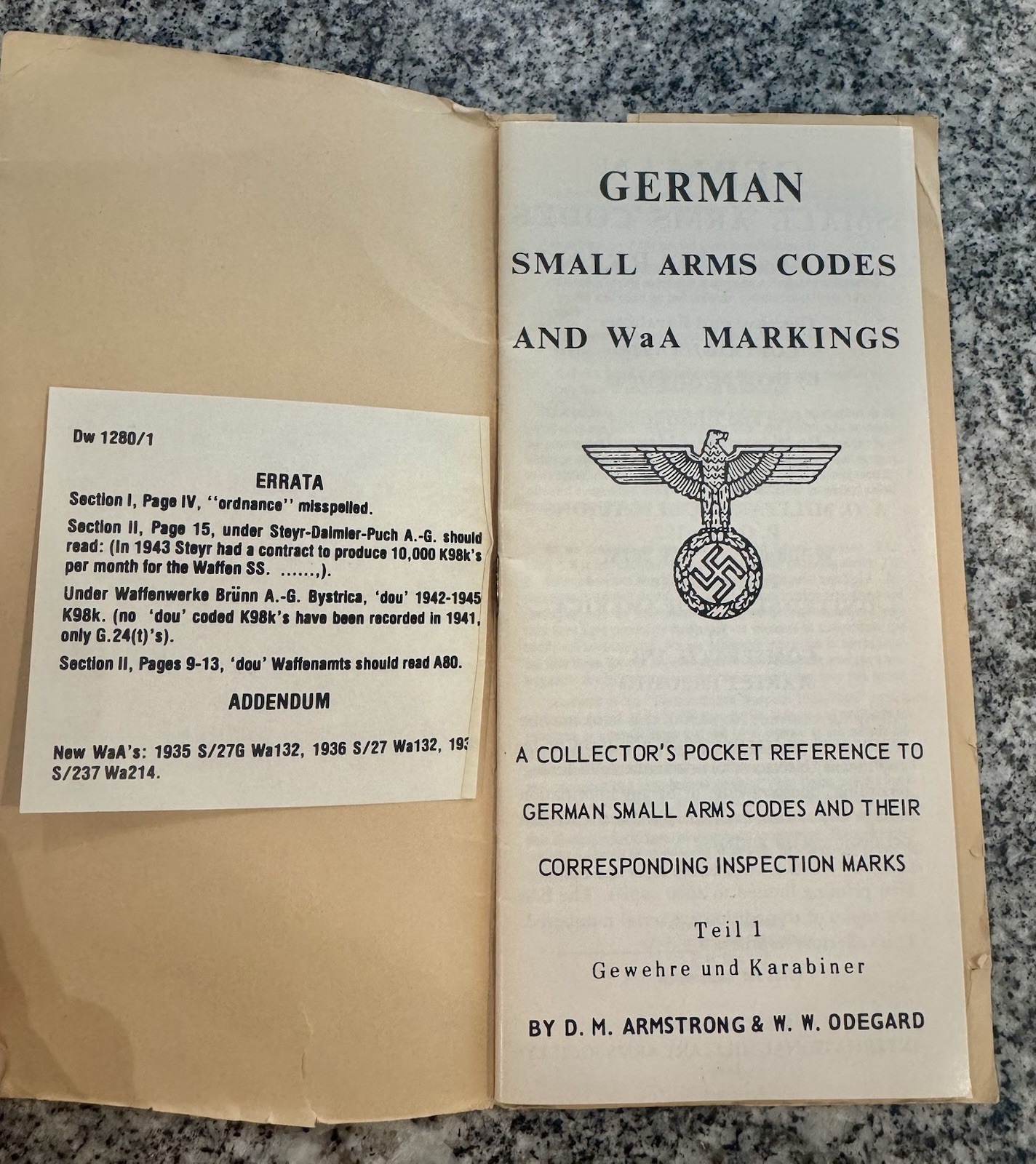 German Small Arms Codes WaA Markings Collectors Pocket Reference WWII Military