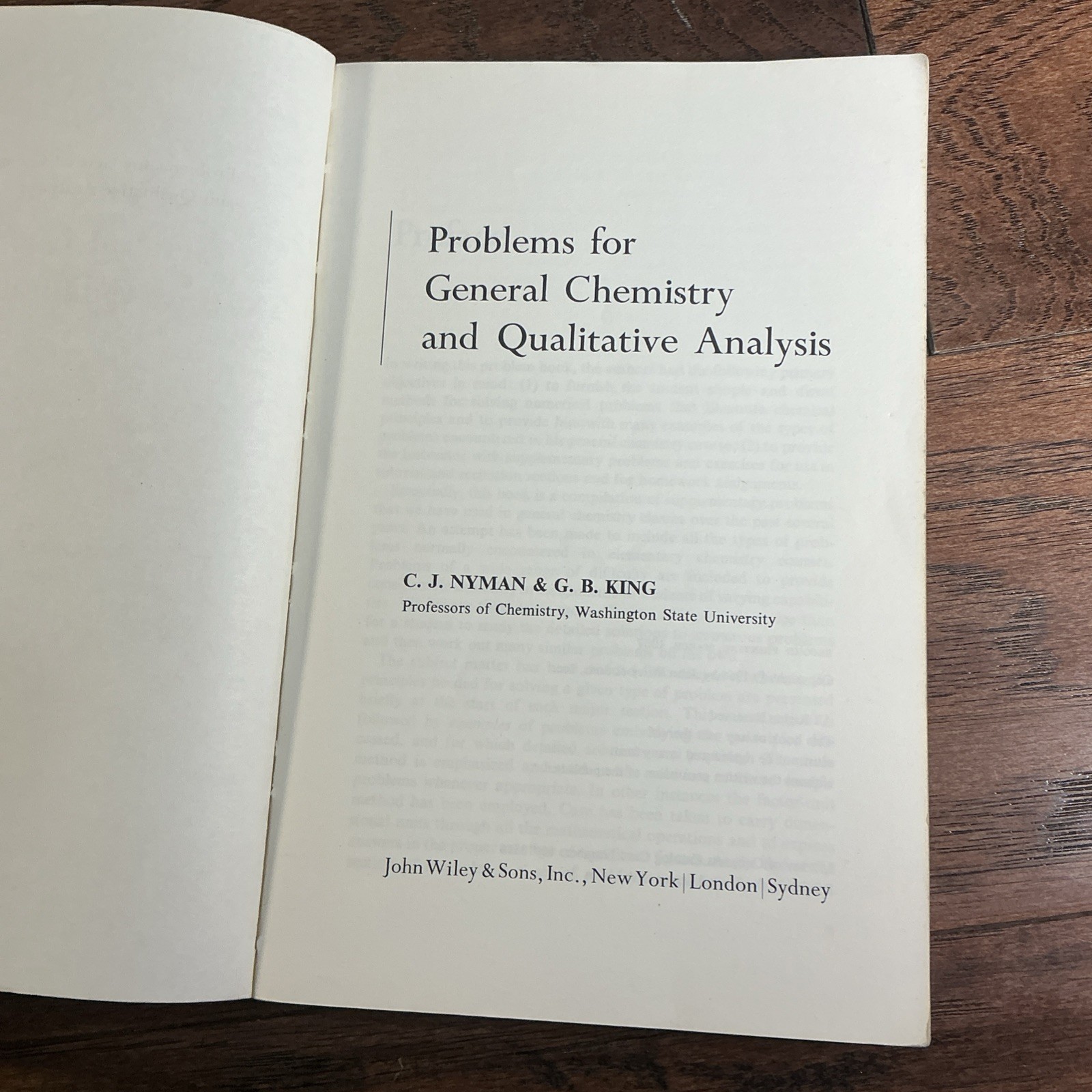 PROBLEMS FOR GENERAL CHEMISTRY AND QUALITATIVE ANALYSIS By C. J. Nyman & George