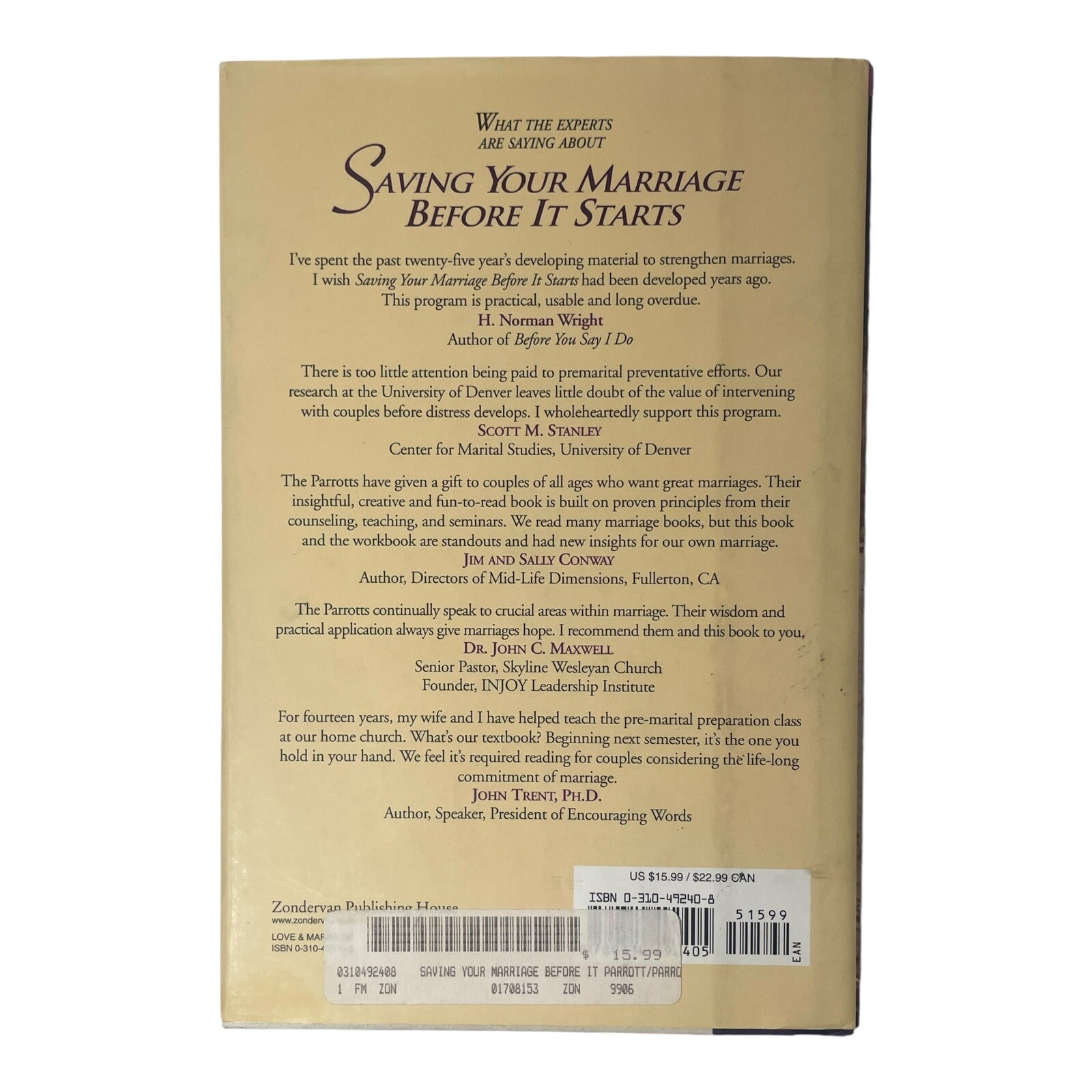 Saving Your Marriage Before It Starts by Dr. Les Parrott III Hardcover NEW 1995