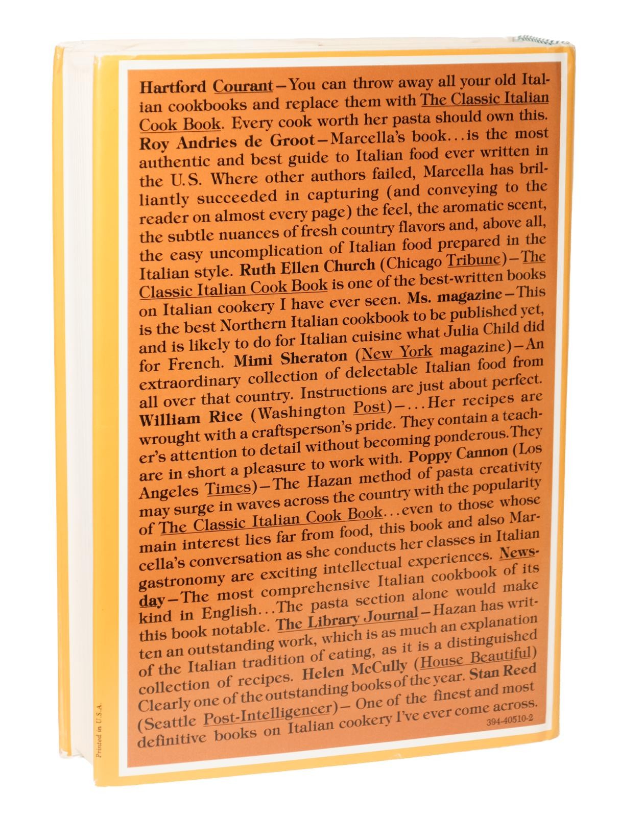 Hazan, Marcella THE CLASSIC ITALIAN COOK BOOK 1976 1st Knopf Edition