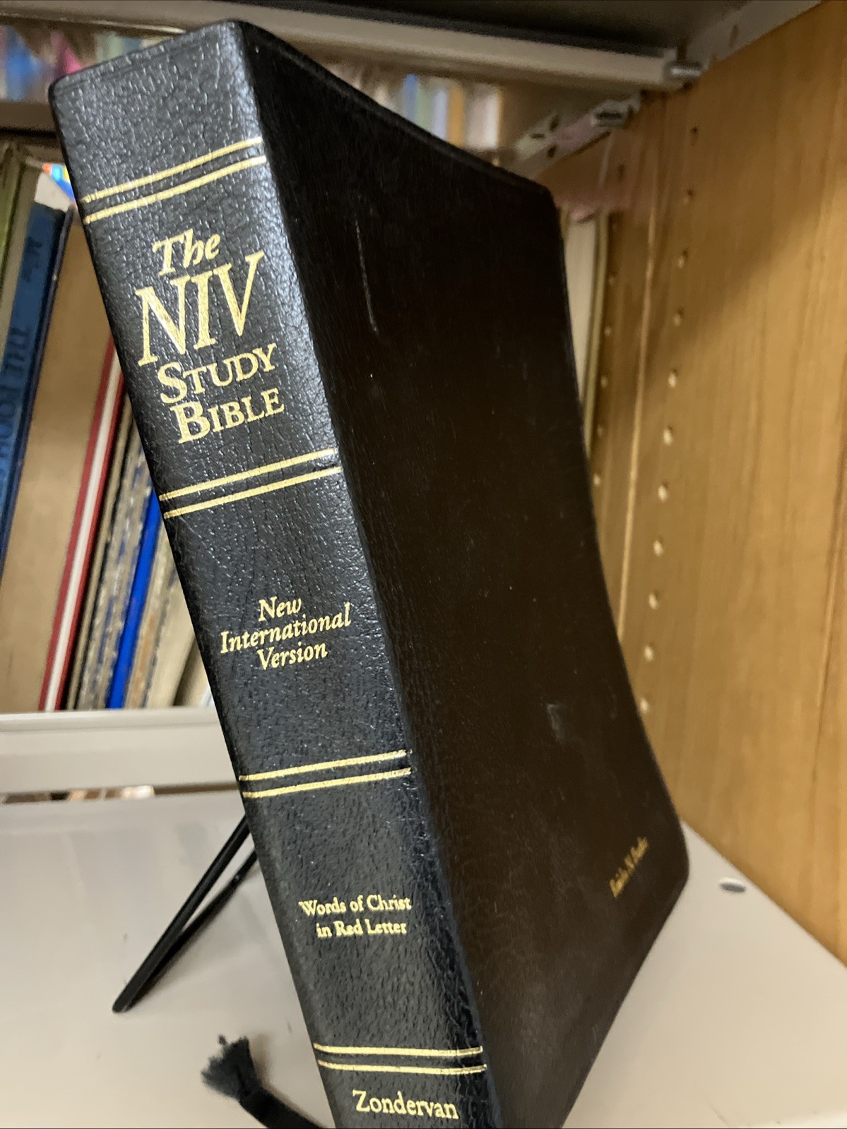 NIV Study Bible by Donald Burdick (1995, Hardcover) Black Bonded Leather + Tabs