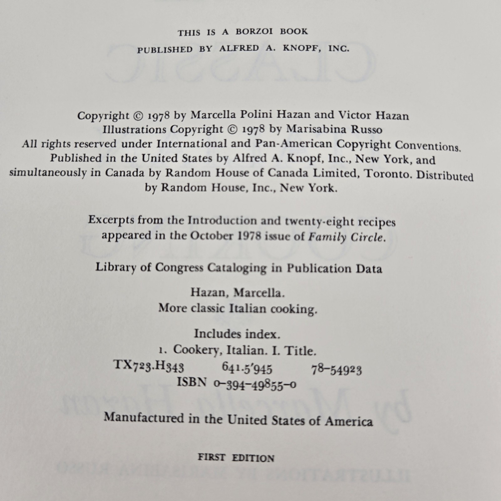 More Classic Italian Cooking by Marcella Hazan – Cookbook Vintage 1978