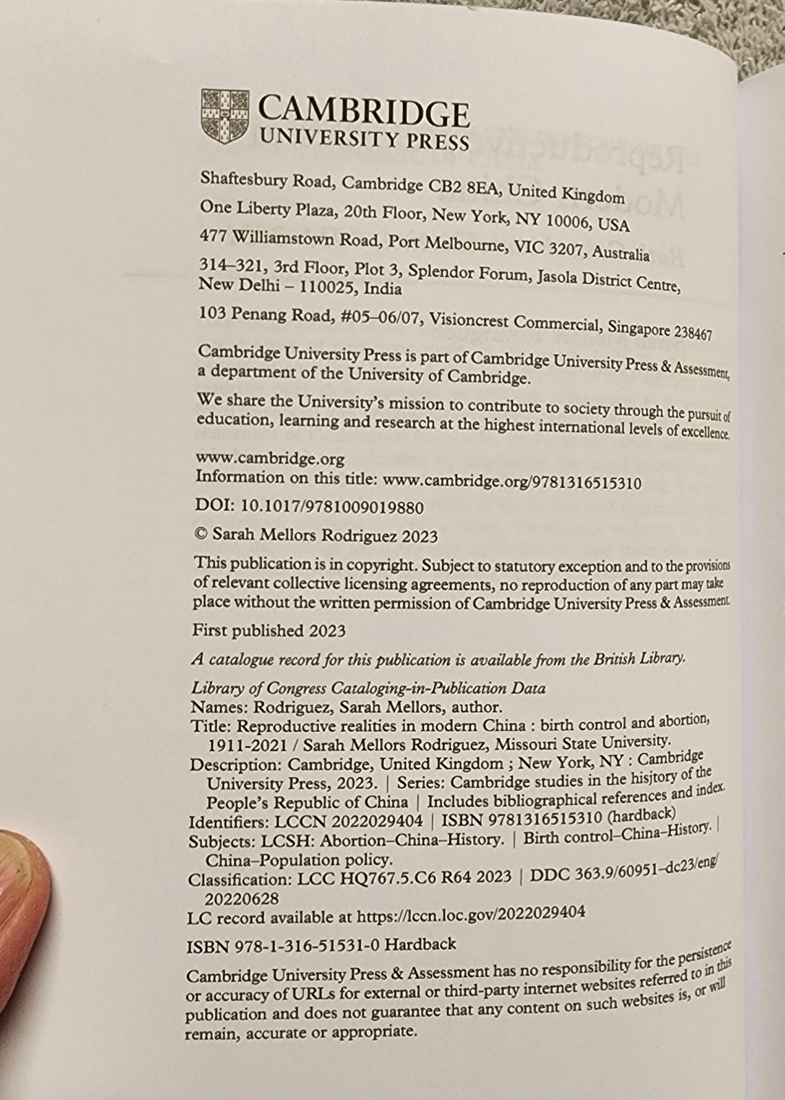 Reproductive Realities in Modern China Birth Control and Abortion 1911-2021 HC