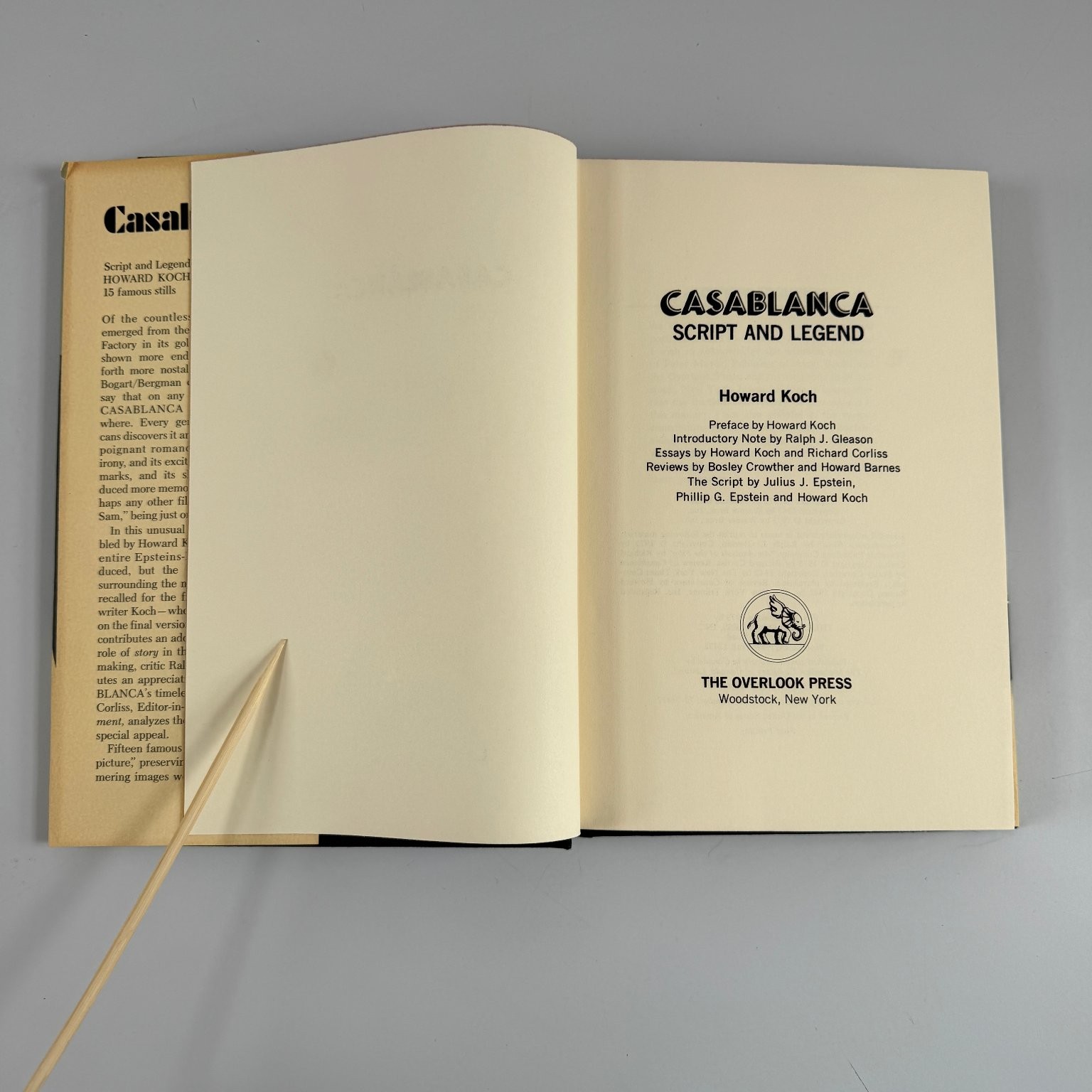 Casablanca Script and Legend Howard Koch 1973 First Printing Film History