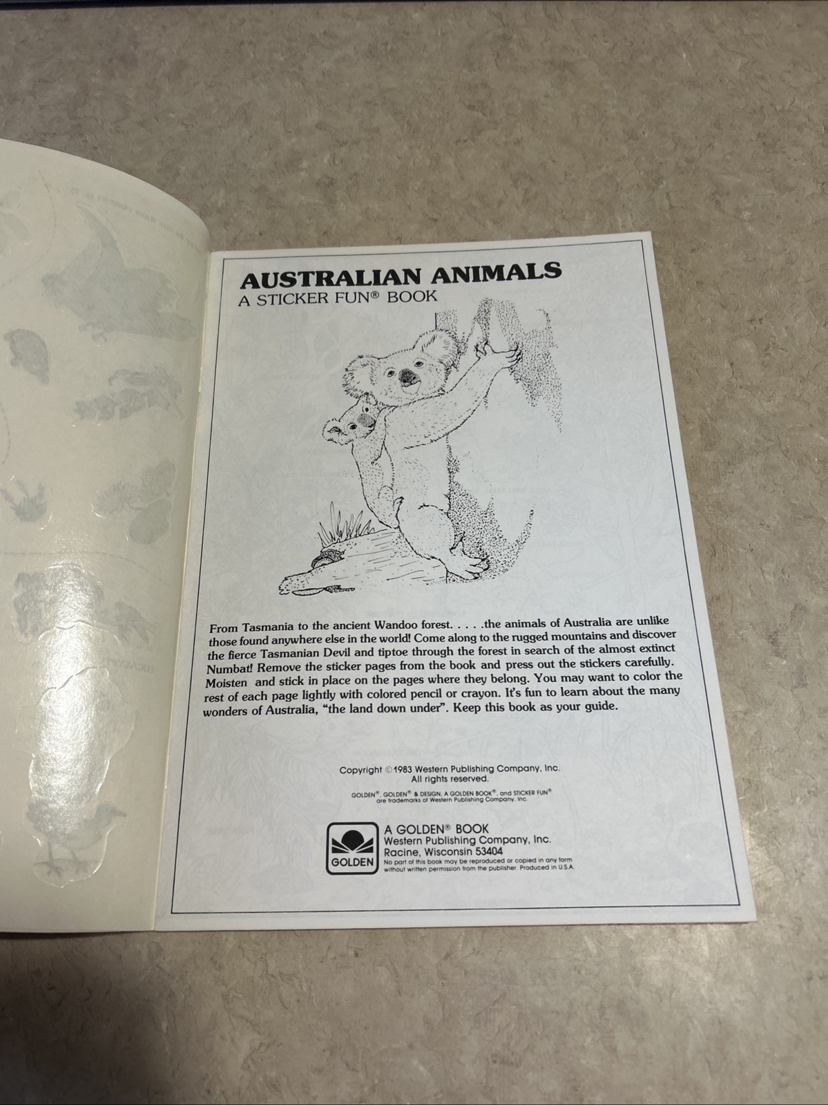 Vintage Australian Animals Sticker Fun Coloring Book 1983 New Unused