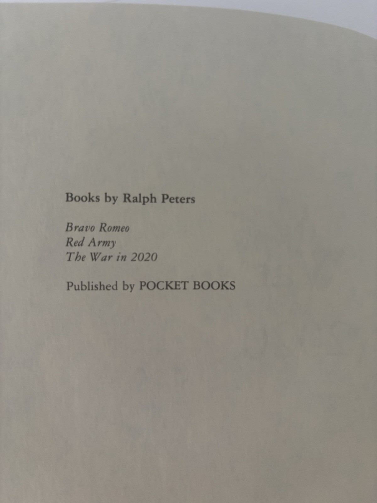 The War In 2020 Ralph Peters 1991 Hardcover, Dust Jacket