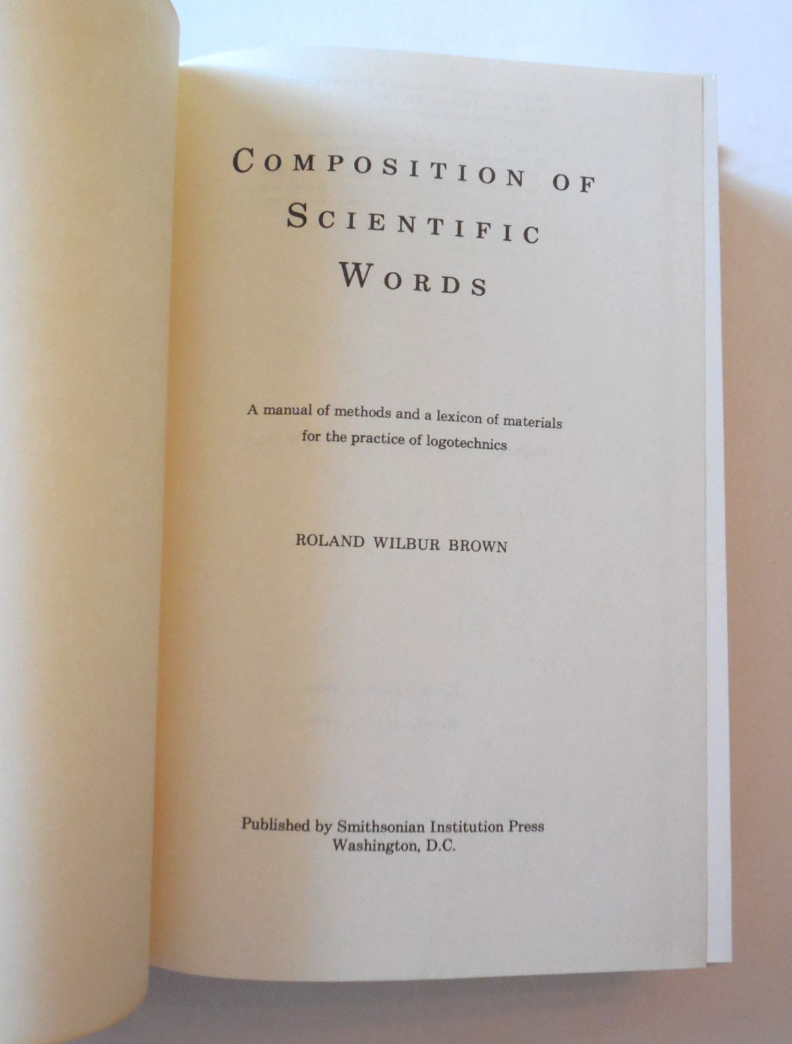 Composition of Scientific Words by Roland Wilbur Brown 1979 HB Smithsonian