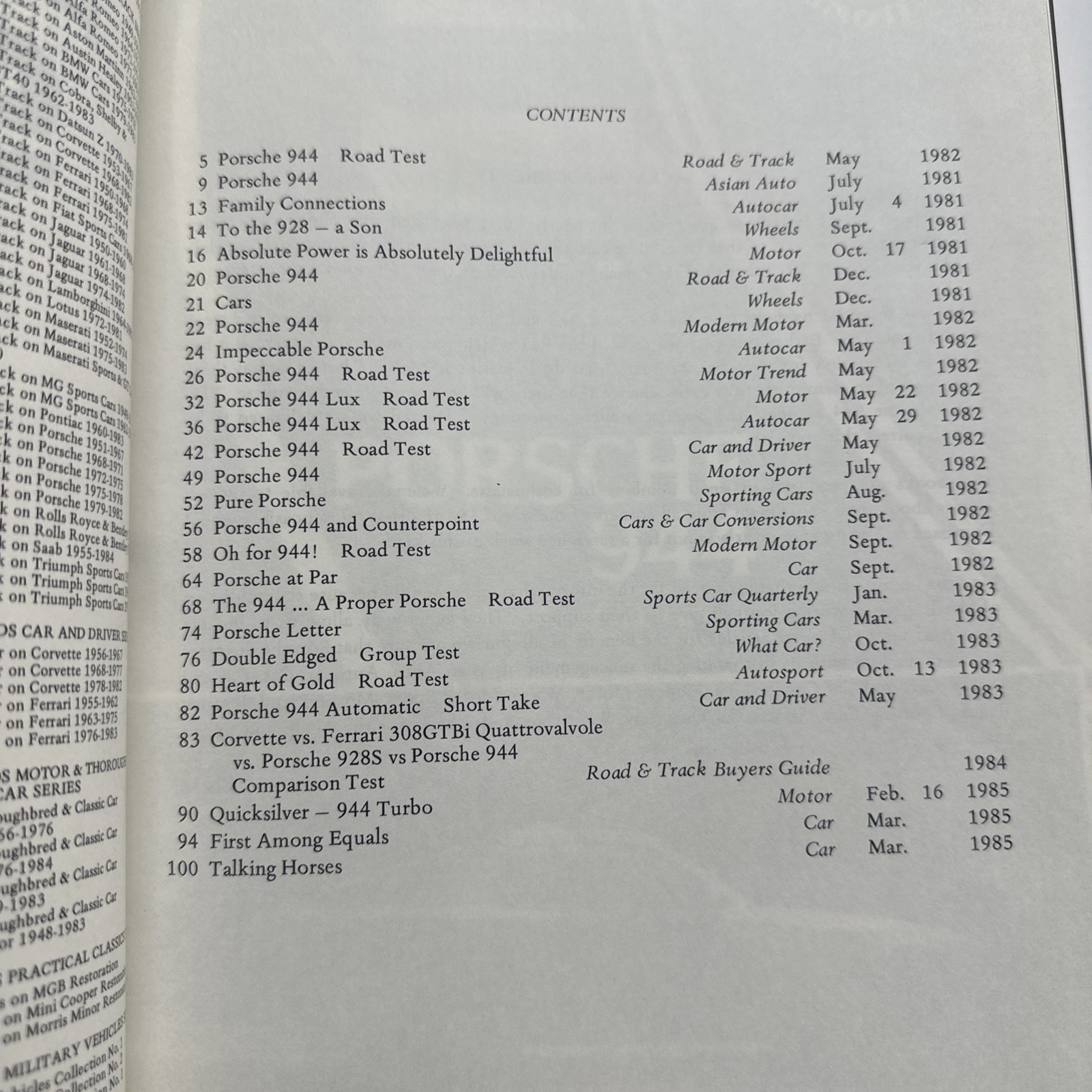 RARE Porsche 944: 1981-1985 by Brooklands Books UK. Specs, Road & Driving Tests