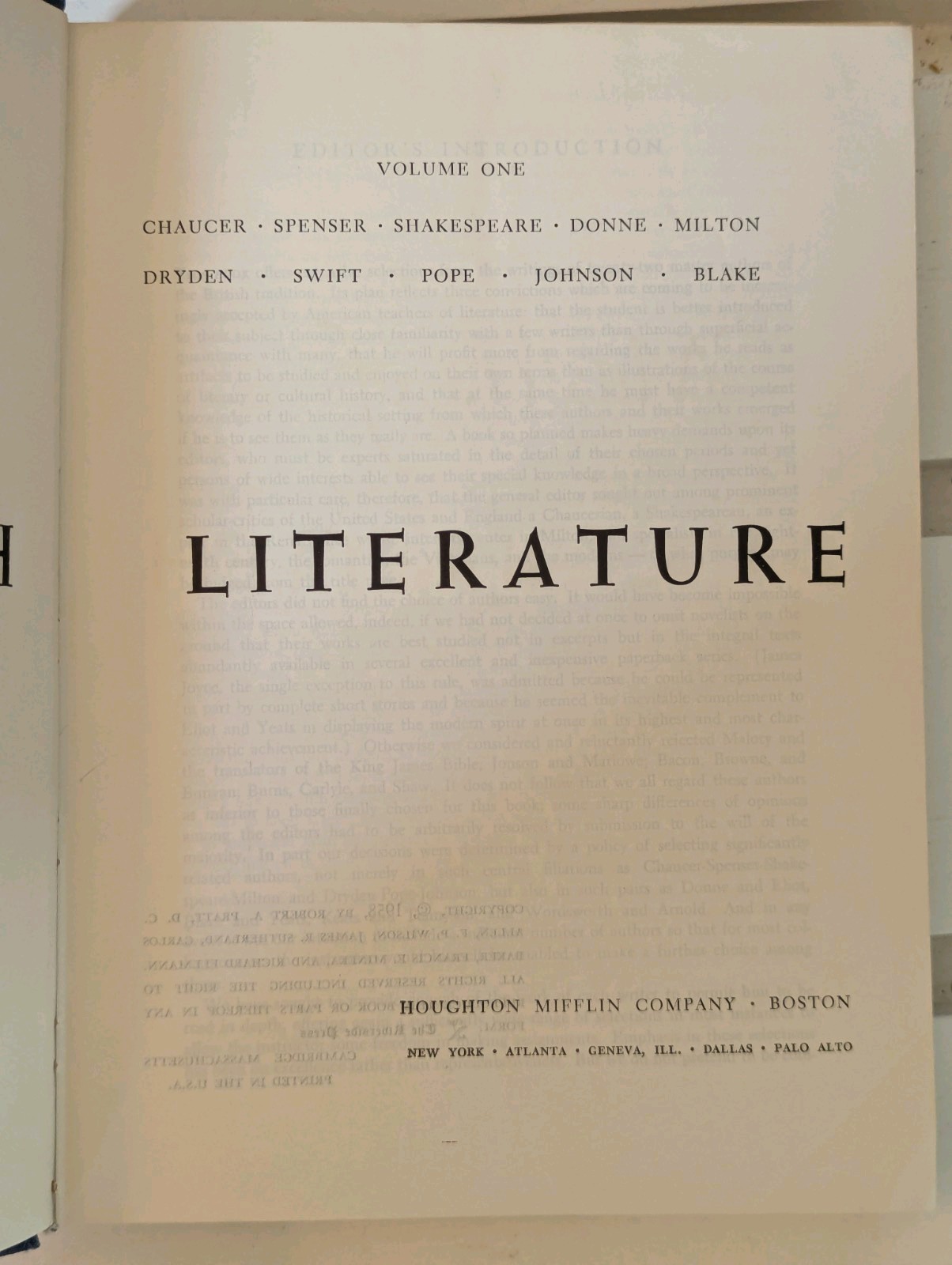 Masters of British Literature, Two Volumes, 1958 HC, Shakespeare Milton Keats…