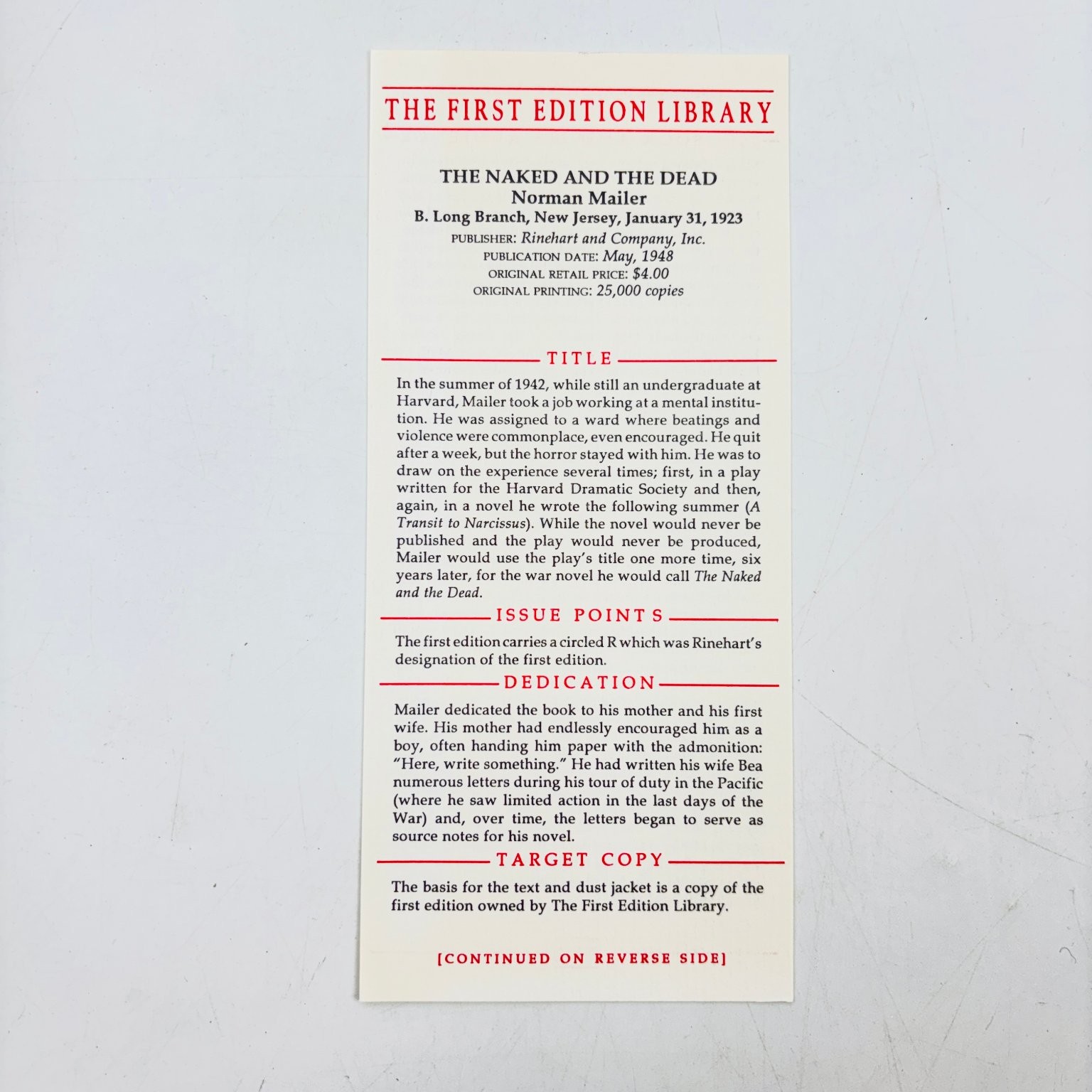 The Naked and the Dead Norman Mailer 1976 First Edition Library Facsimile Novel