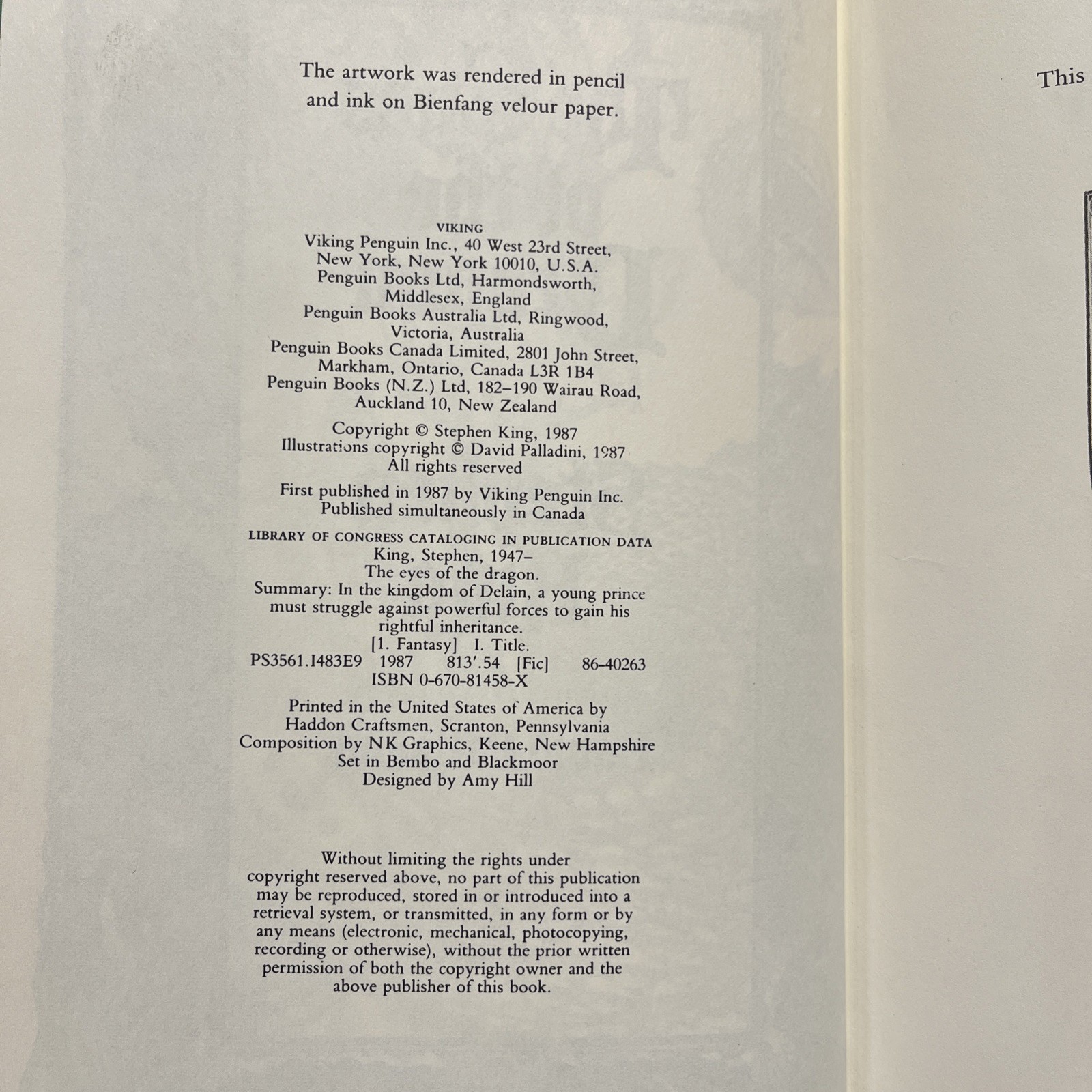 The Eyes of the Dragon – Hardcover by King, Stephen NO DUST JACKET