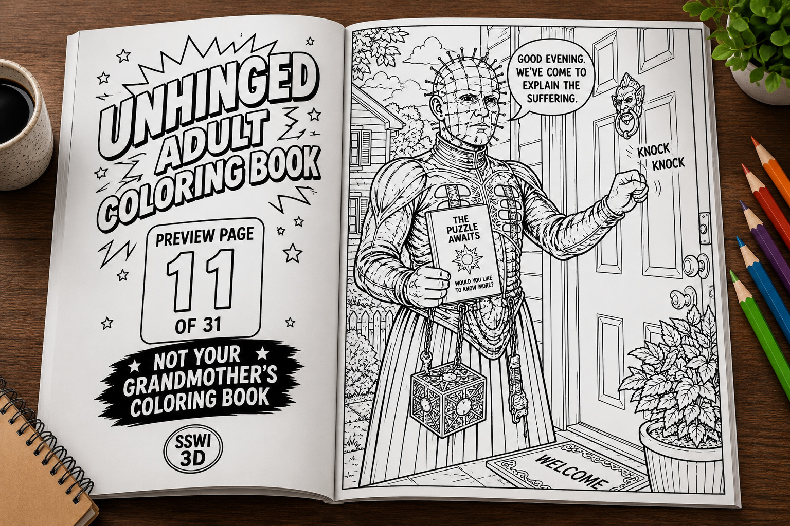 Unhinged Digital Adult Coloring Book | 31 Pages Pop Culture Satire & Chaos
