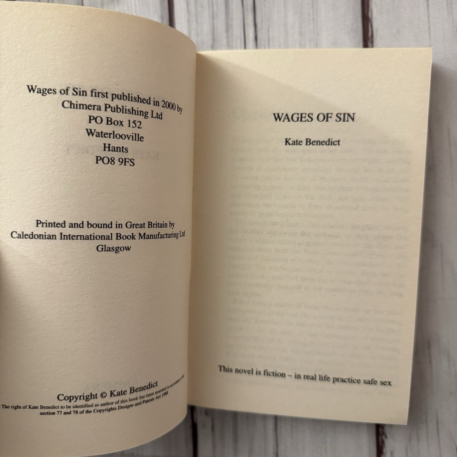 Wages of Sin Kate Benedict erotic pulp sleaze adult fiction PB 2000 Chimera Smut