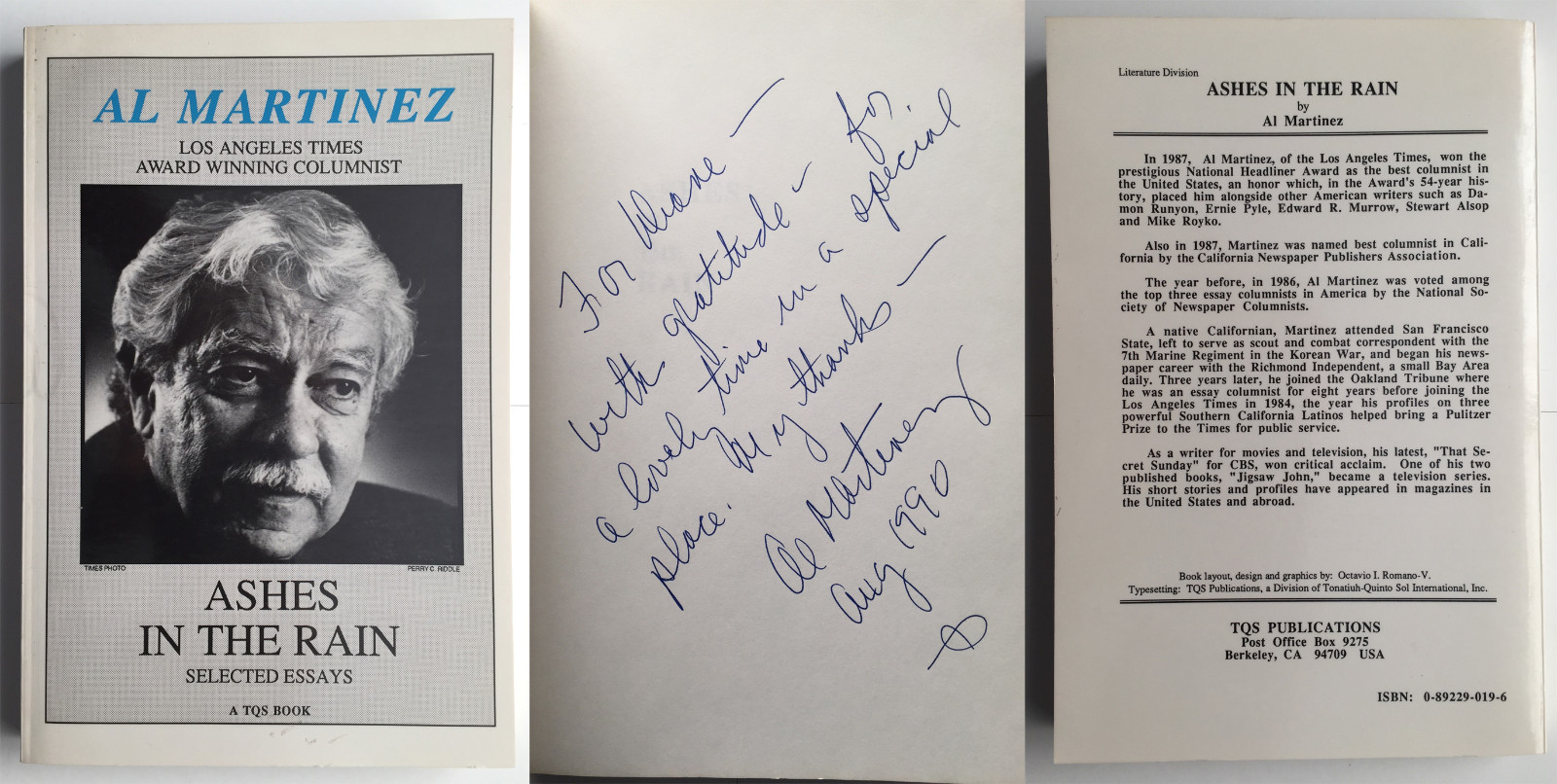 LA TIMES AL MARTINEZ Ashes In the Rain signed tpb 1st ed Essays Journalism