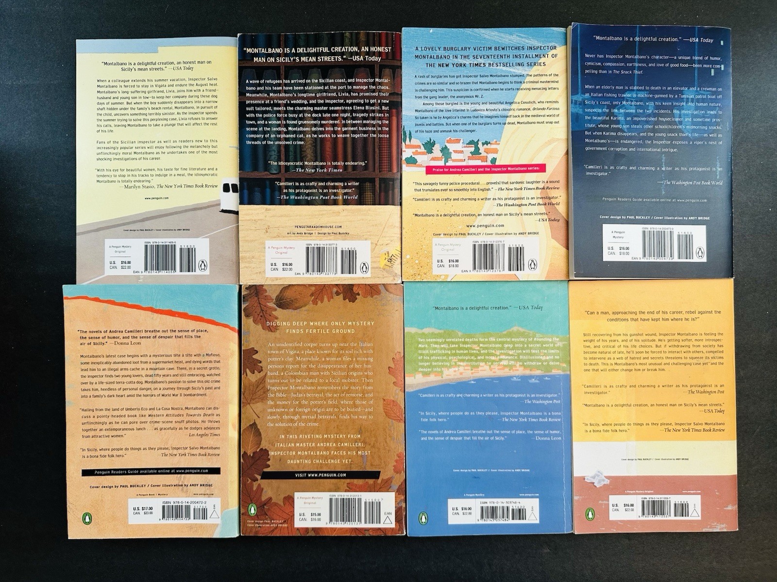 Lot of 8 Inspector Montalbano Mystery Series by Andrea Camilleri Trade Paperback