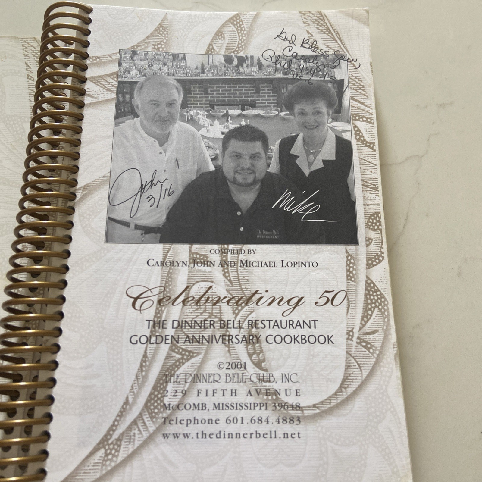 THE DINNER BELL RESTAURANT GOLDEN ANNIVERSARY COOKBOOK MCCOMB MISSISSIPPI MS